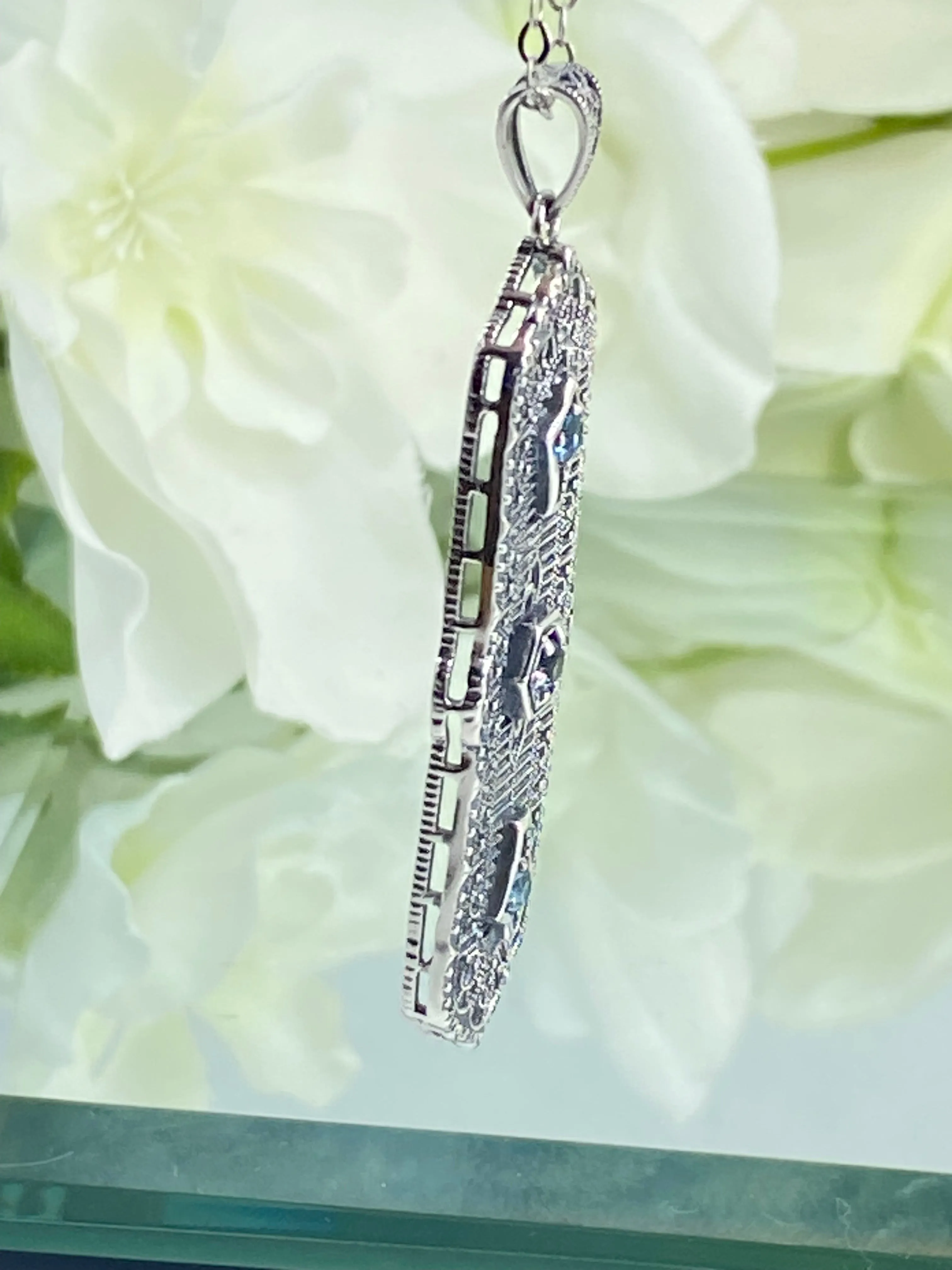 Natural Blue Topaz Pendant, 3 King Pendant, Fashionable Edwardian Jewelry Design#P197 - Ready to Ship