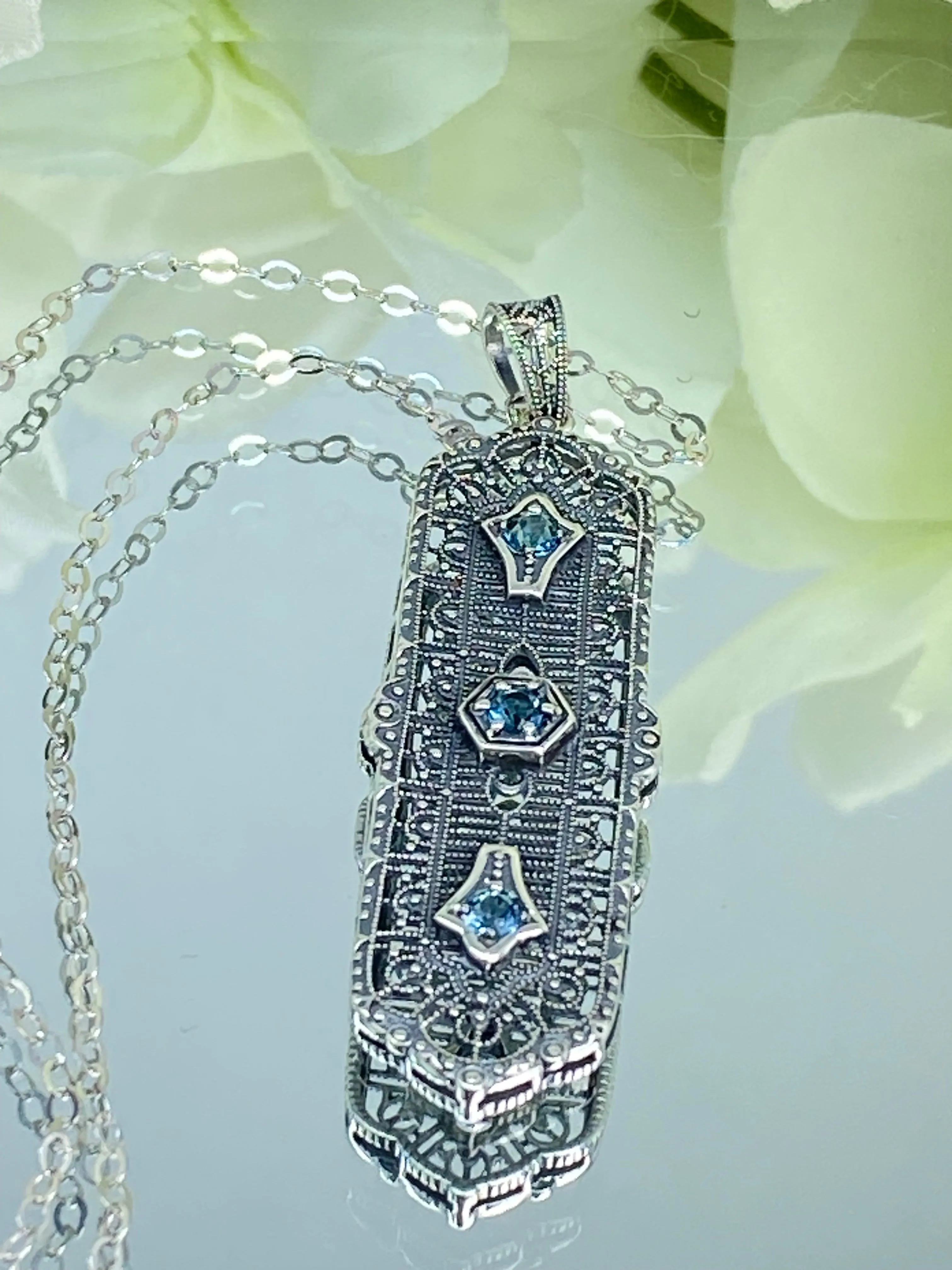 Natural Blue Topaz Pendant, 3 King Pendant, Fashionable Edwardian Jewelry Design#P197 - Ready to Ship