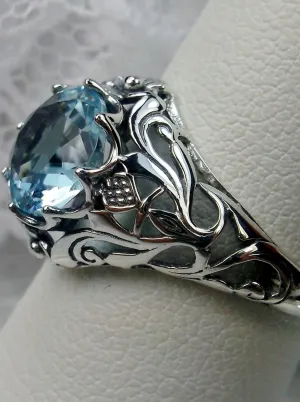 Natural Blue Topaz Ring, Daisy Filigree Victorian Jewelry #D66