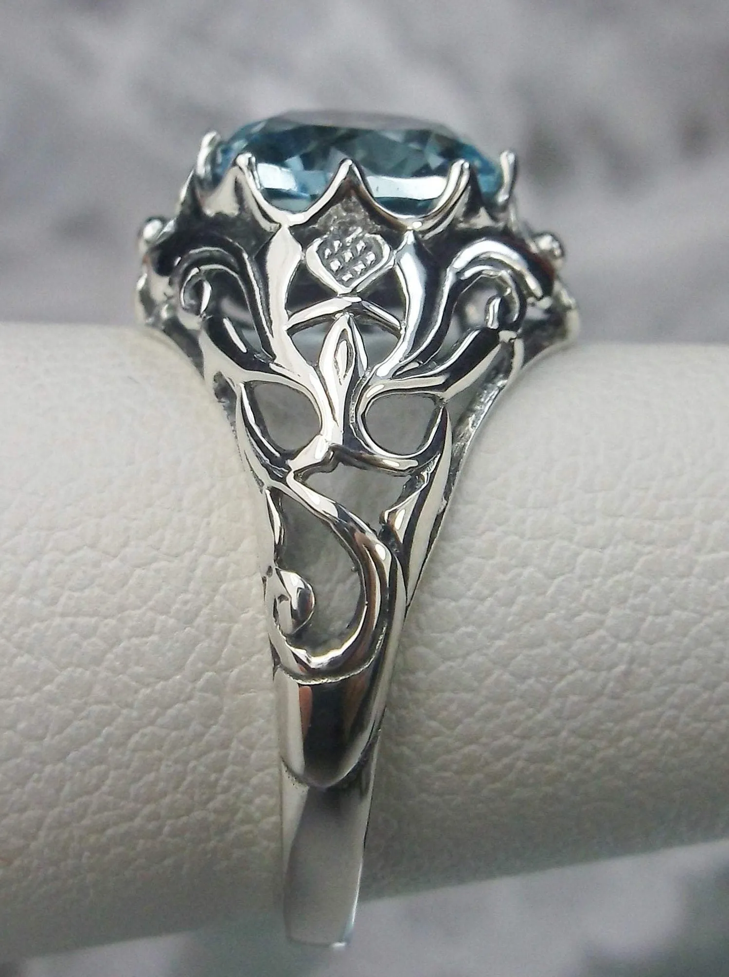 Natural Blue Topaz Ring, Daisy Filigree Victorian Jewelry #D66