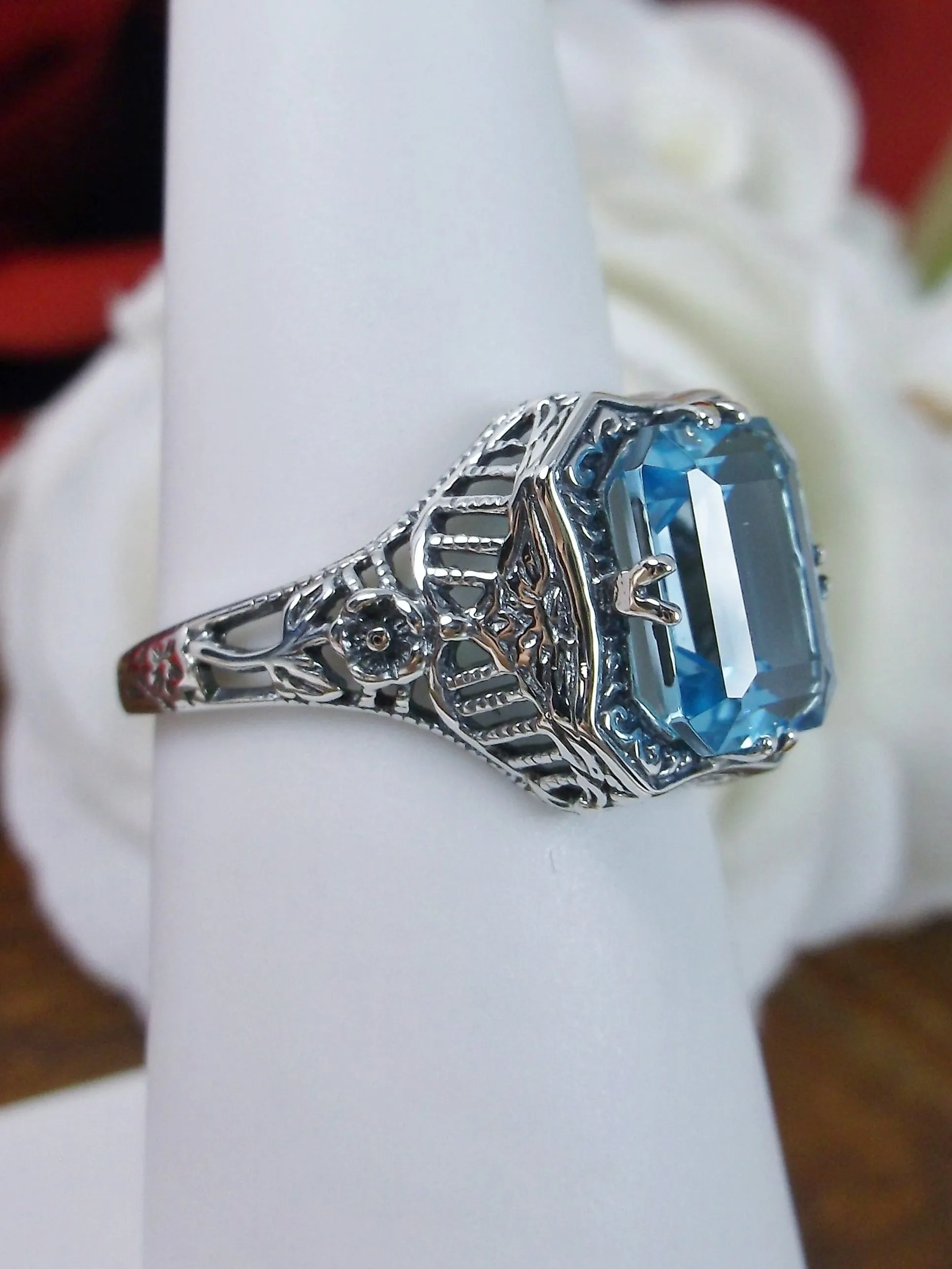 Natural Blue Topaz Ring, Size 5, Sky Blue Gemstone, Edwardian Jewelry #D148 - Ready to Ship