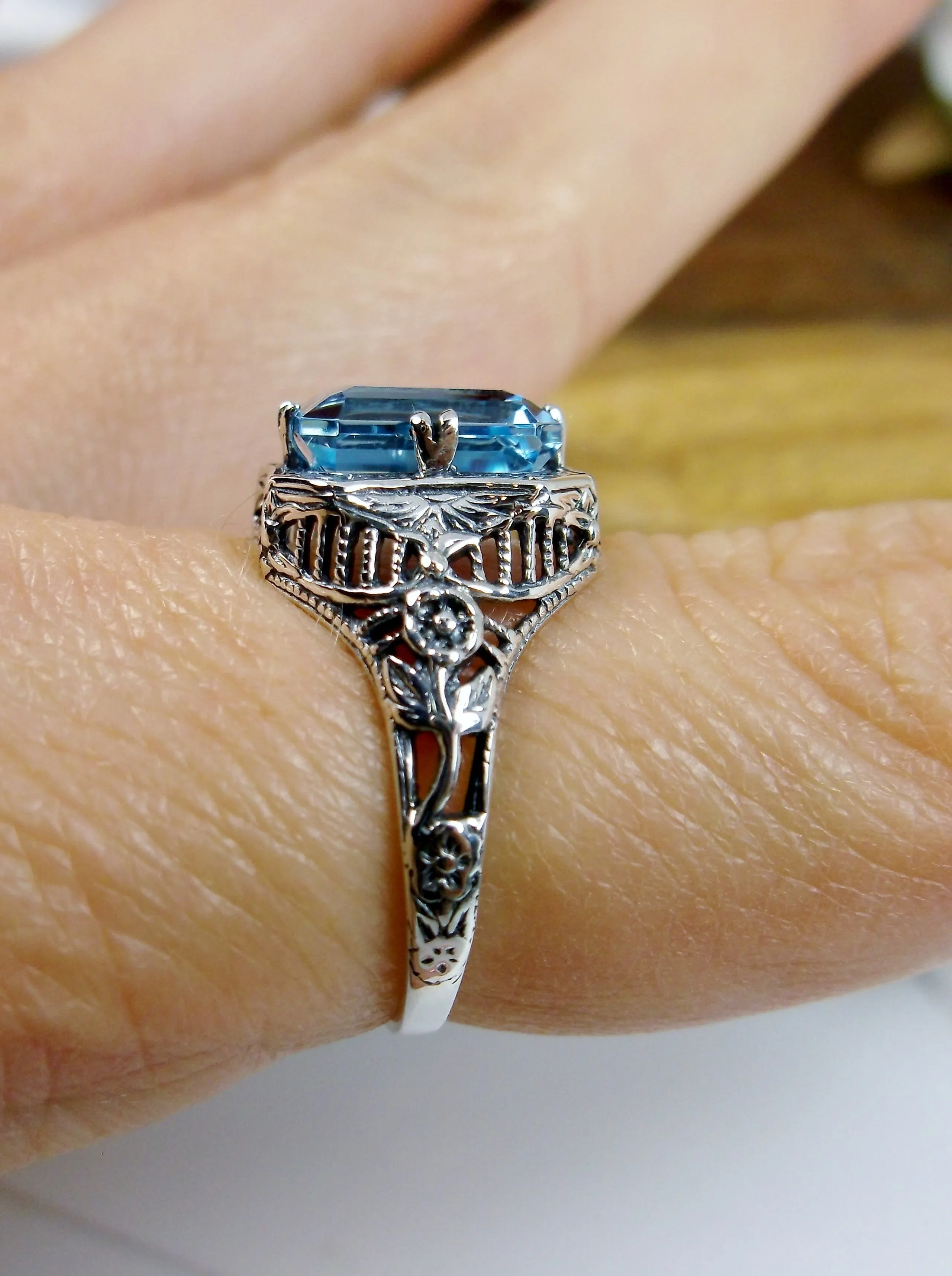 Natural Blue Topaz Ring, Size 5, Sky Blue Gemstone, Edwardian Jewelry #D148 - Ready to Ship