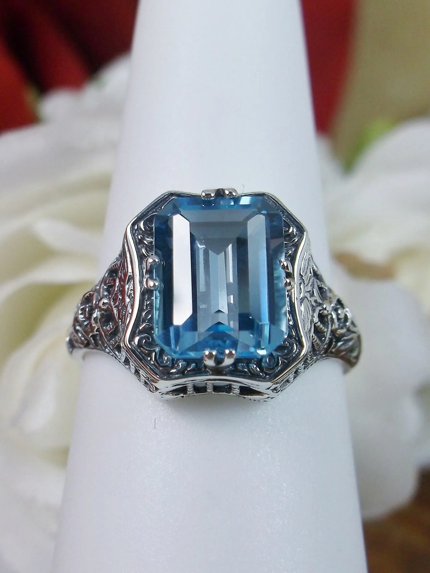 Natural Blue Topaz Ring, Size 5, Sky Blue Gemstone, Edwardian Jewelry #D148 - Ready to Ship
