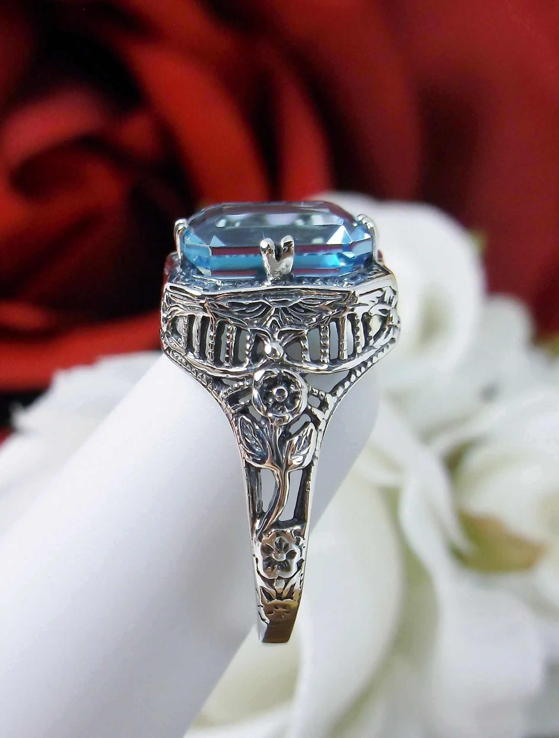 Natural Blue Topaz Ring, Size 5, Sky Blue Gemstone, Edwardian Jewelry #D148 - Ready to Ship