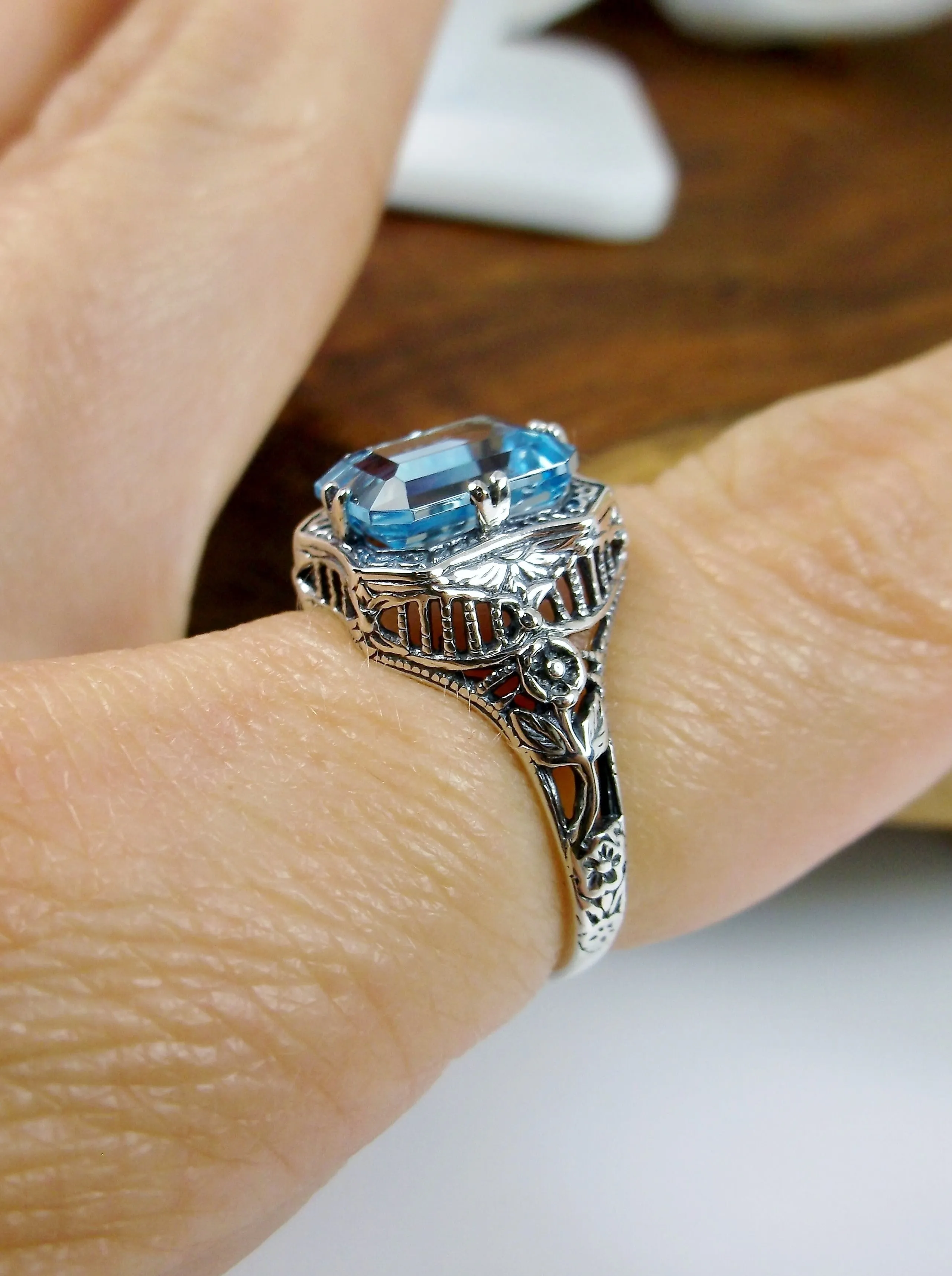 Natural Blue Topaz Ring, Size 5, Sky Blue Gemstone, Edwardian Jewelry #D148 - Ready to Ship