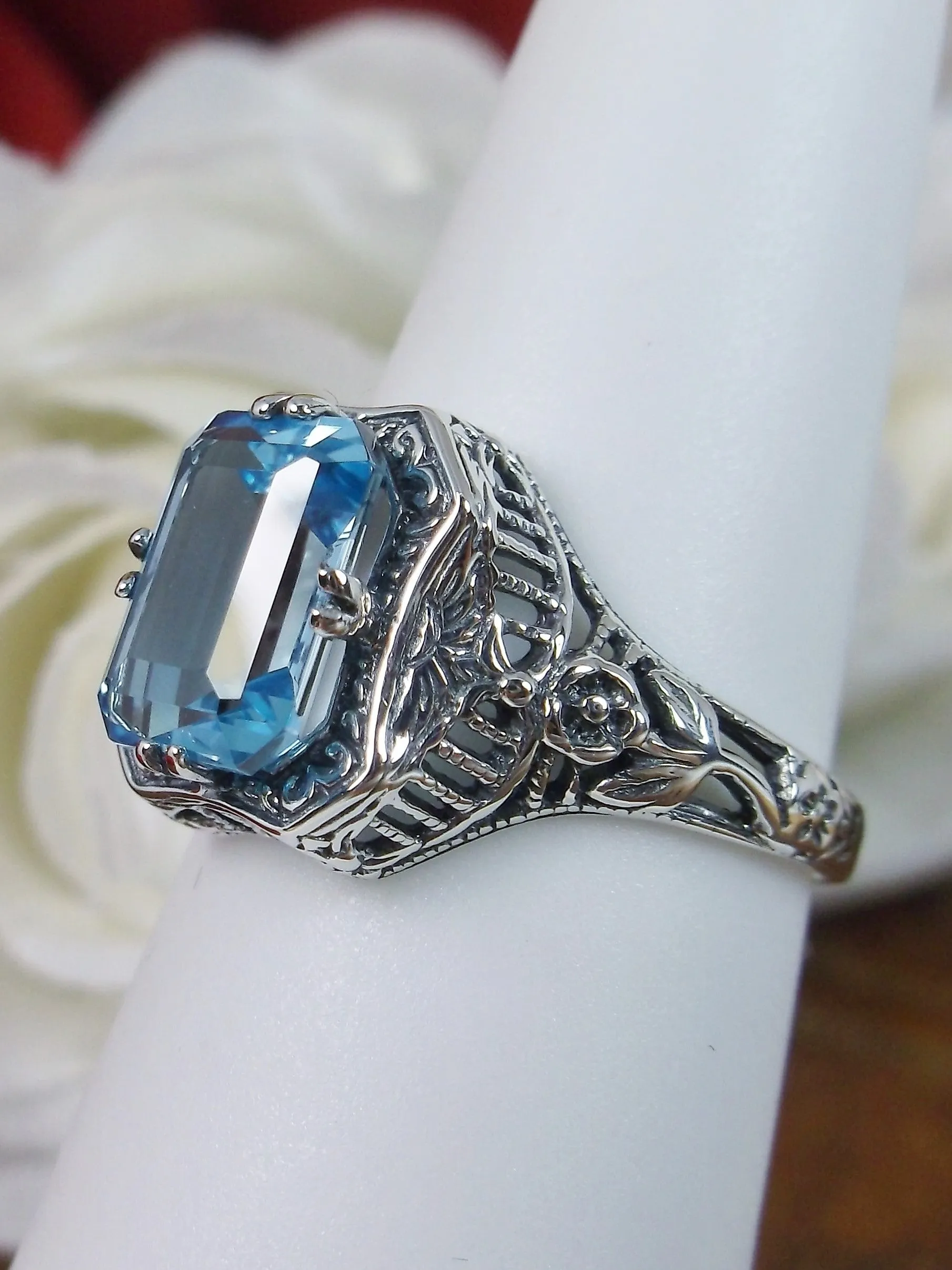 Natural Blue Topaz Ring, Size 5, Sky Blue Gemstone, Edwardian Jewelry #D148 - Ready to Ship