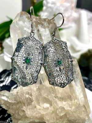 Natural Emerald Earrings, Rococo Inspired Vintage Revival Jewelry #E358