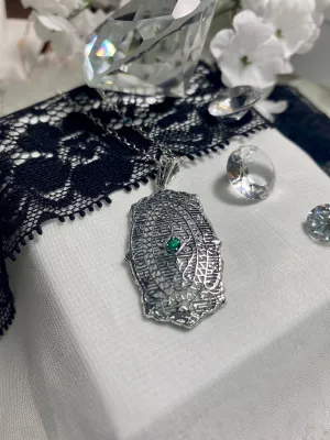 Natural Emerald Pendant, Rococo Inspired Vintage Revival Jewelry #P358