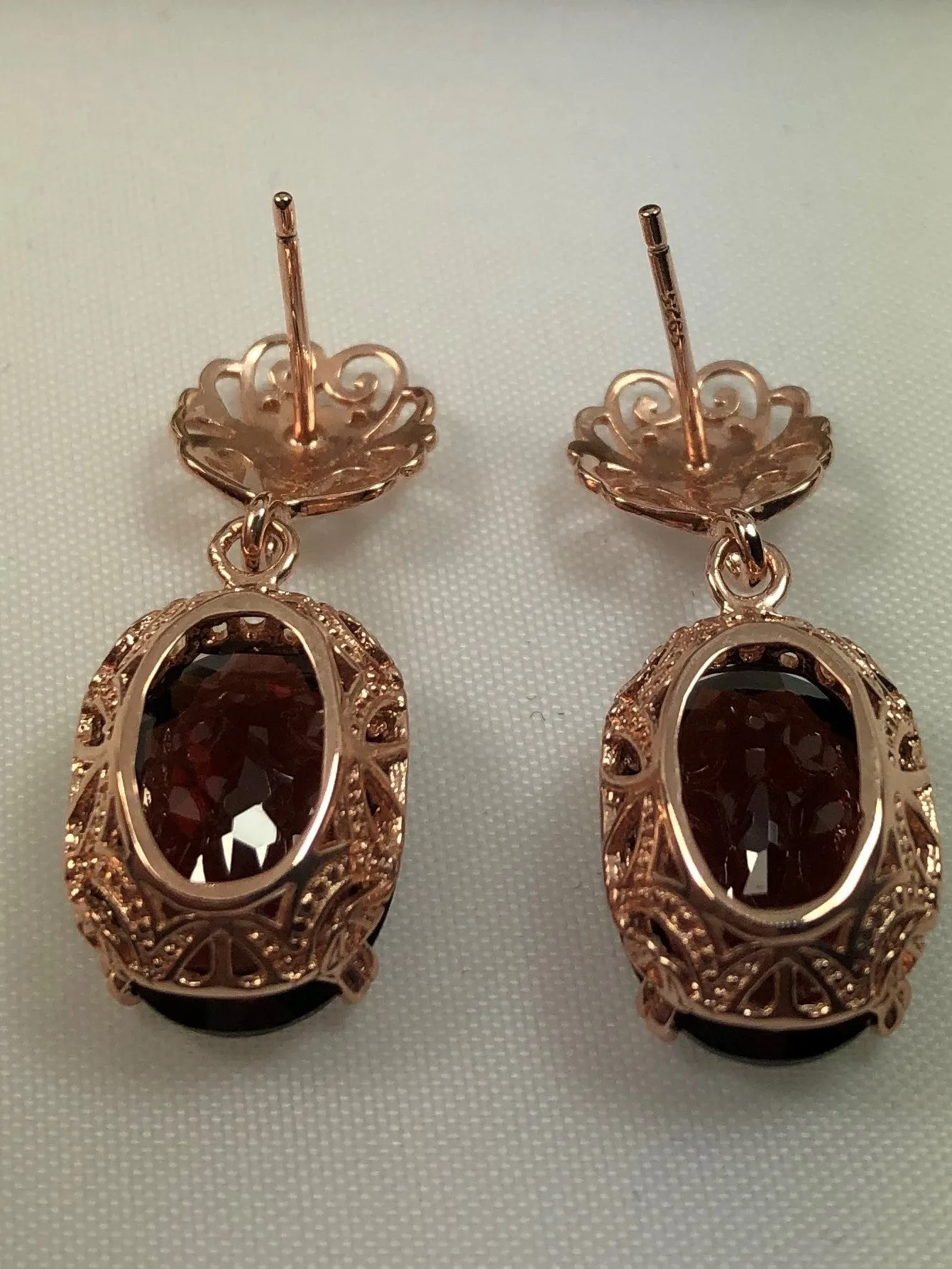 Natural Garnet Earrings, Rose Gold plated, Vintage Edwardian Jewelry #E70