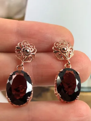 Natural Garnet Earrings, Rose Gold plated, Vintage Edwardian Jewelry #E70