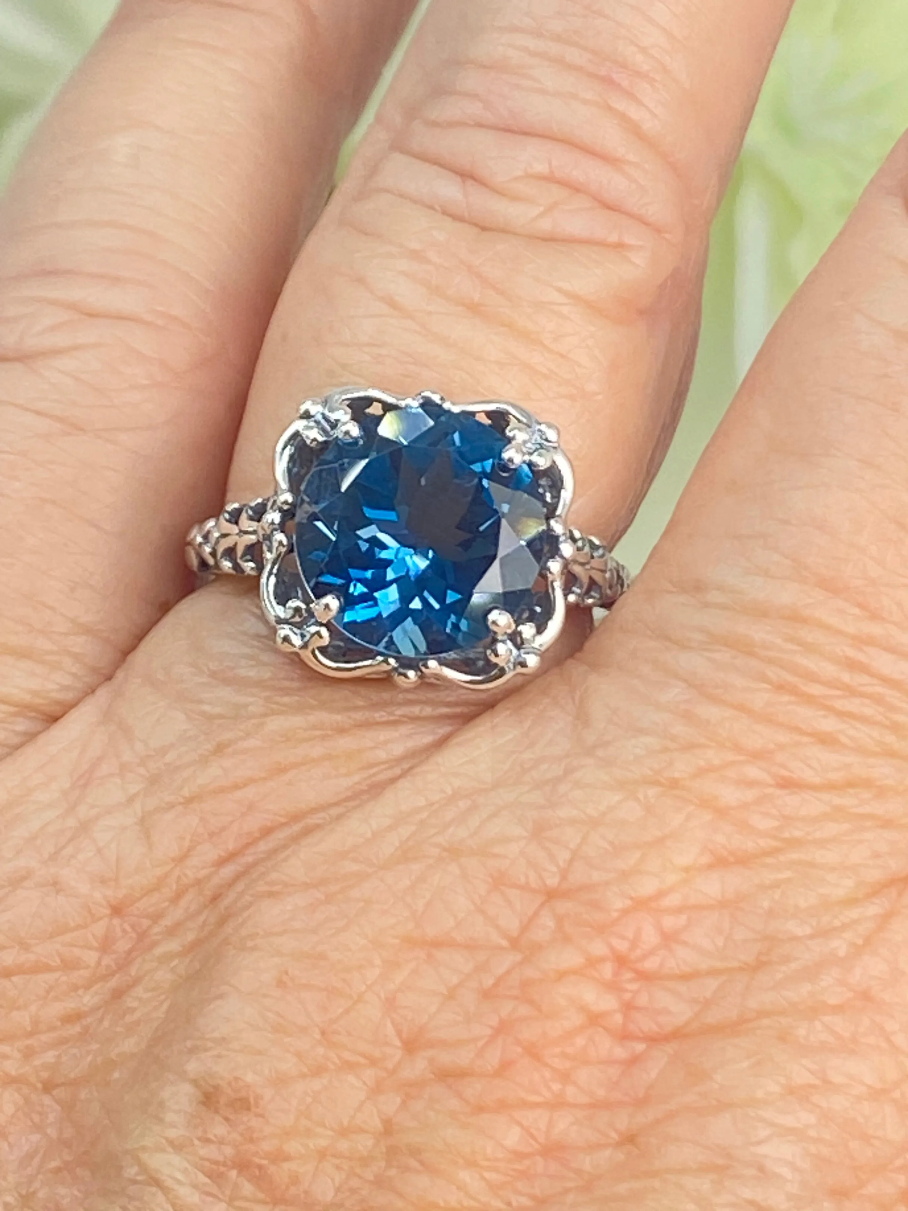 Natural London Blue Topaz Victorian Ring, Size 6, Speechless #D103 - Ready to Ship