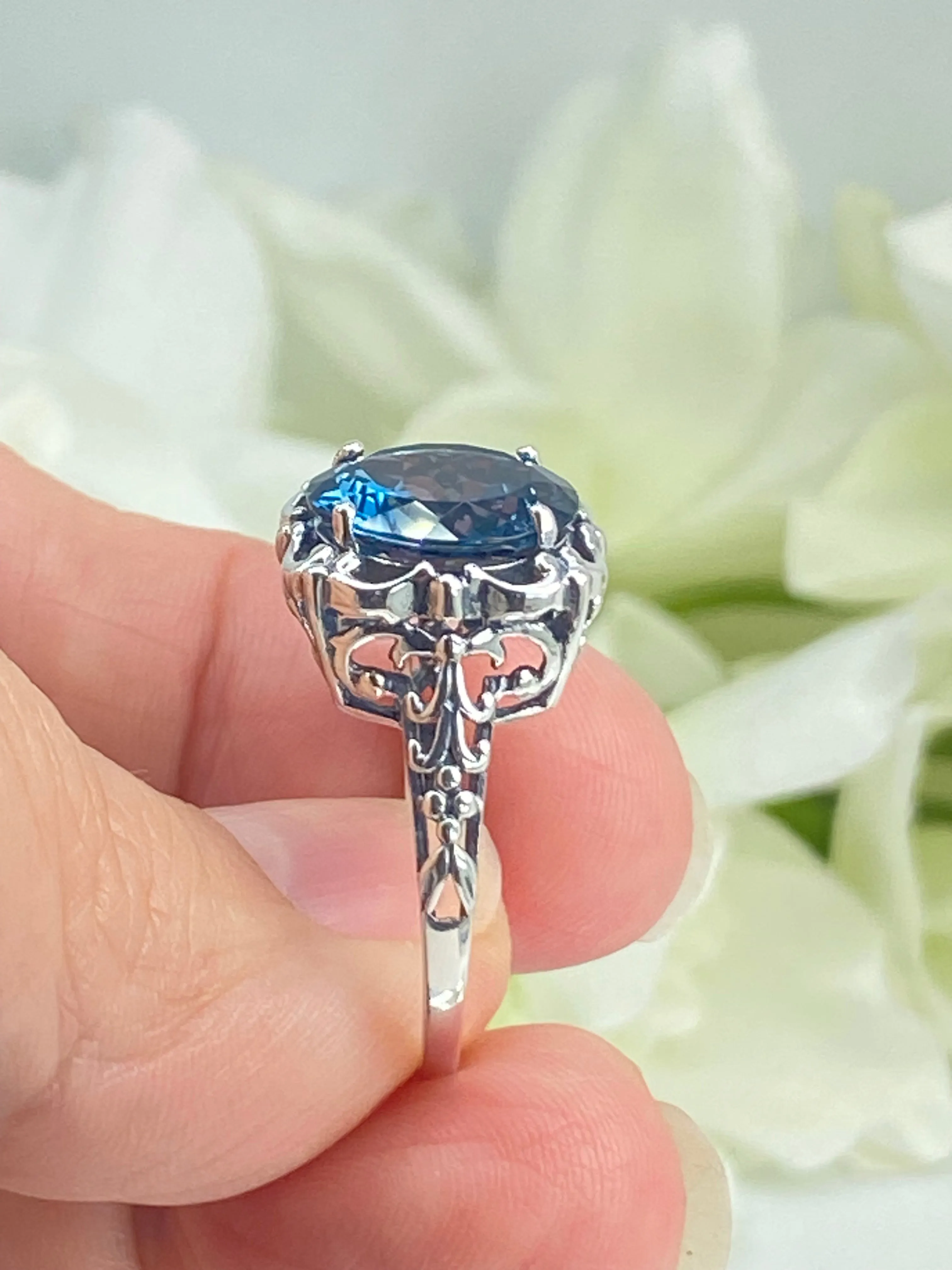 Natural London Blue Topaz Victorian Ring, Size 6, Speechless #D103 - Ready to Ship