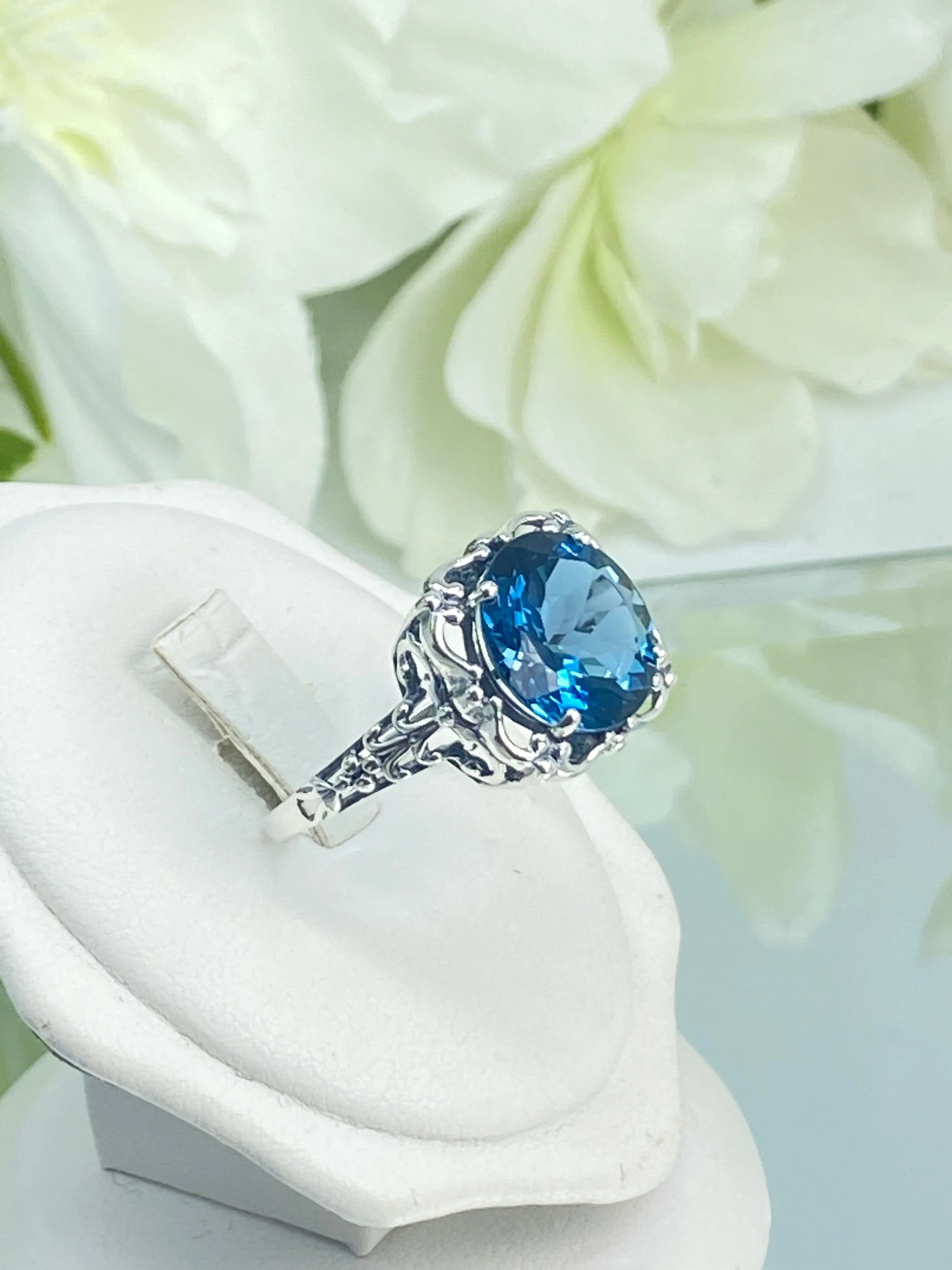 Natural London Blue Topaz Victorian Ring, Size 9, Speechless #D103 - Ready to Ship