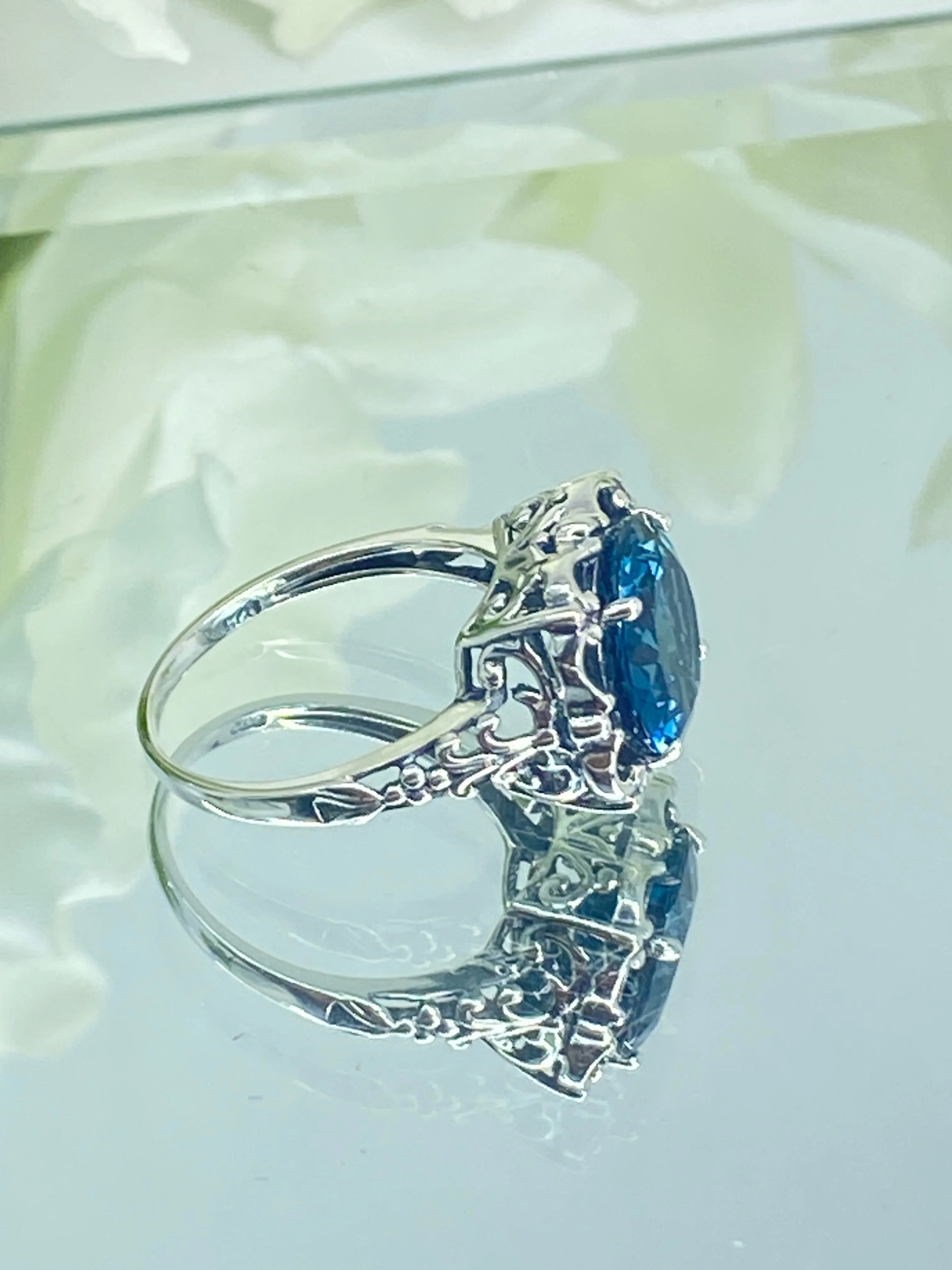 Natural London Blue Topaz Victorian Ring, Size 9, Speechless #D103 - Ready to Ship