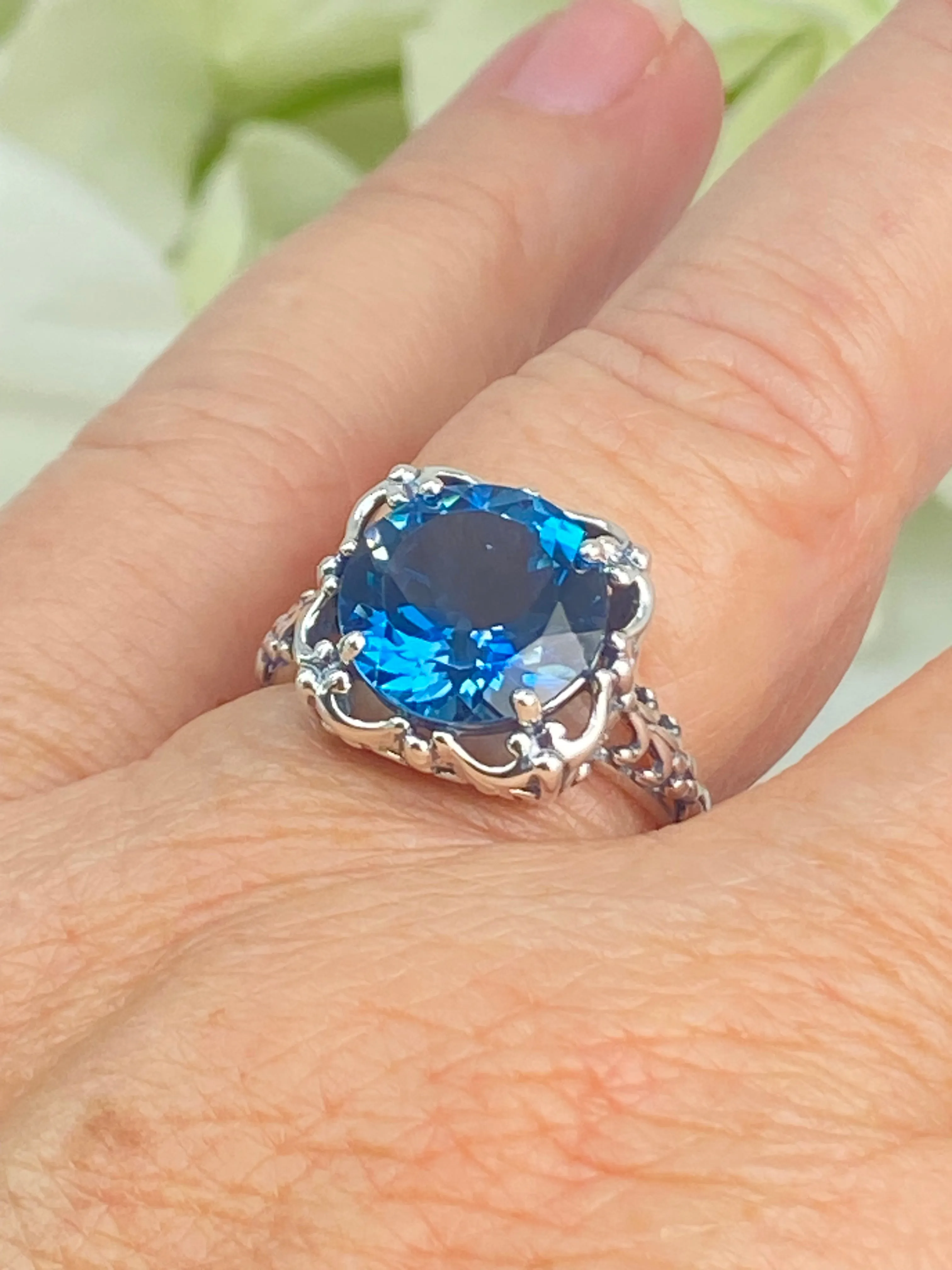 Natural London Blue Topaz Victorian Ring, Size 9, Speechless #D103 - Ready to Ship