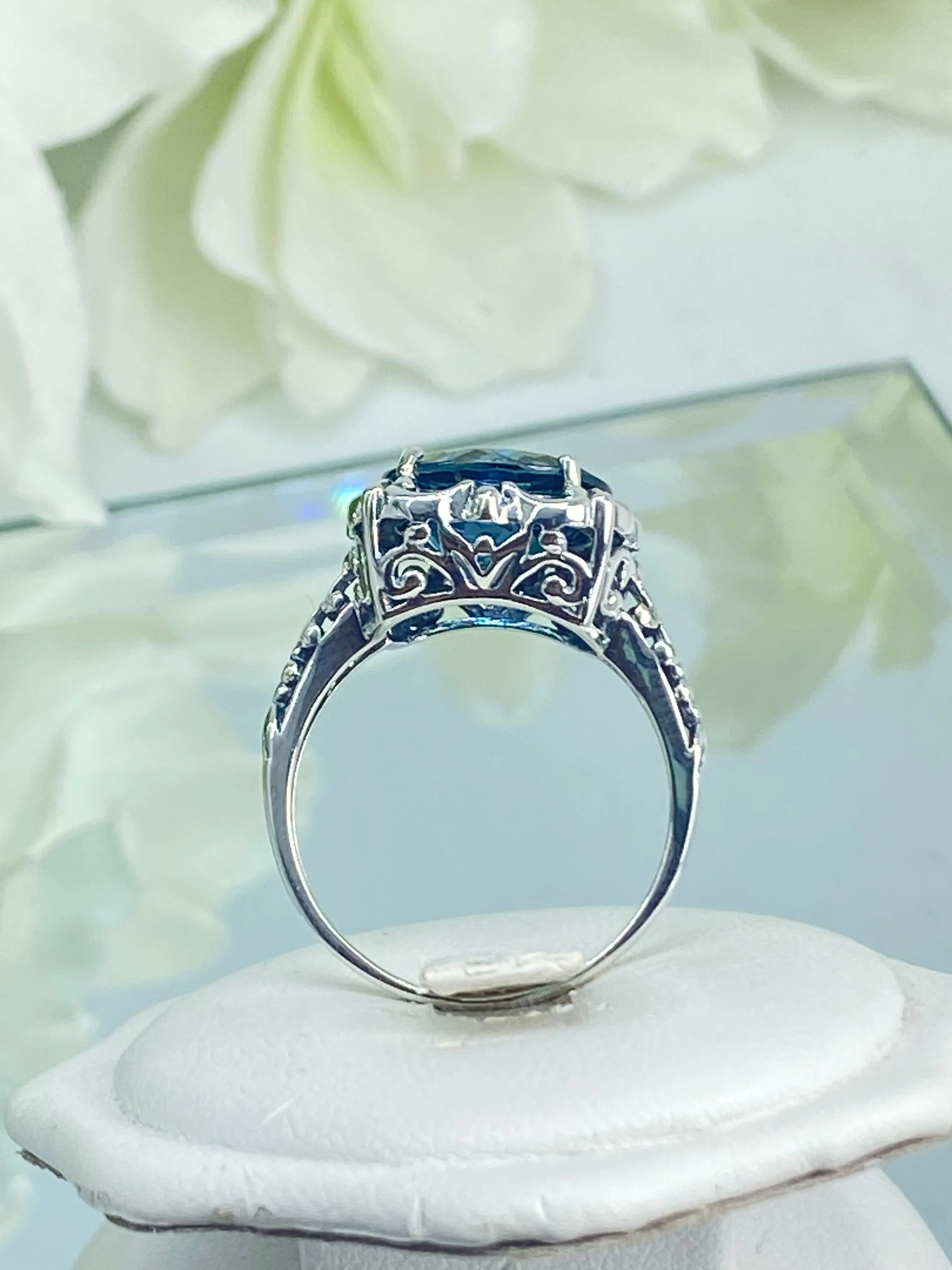 Natural London Blue Topaz Victorian Ring, Size 9, Speechless #D103 - Ready to Ship