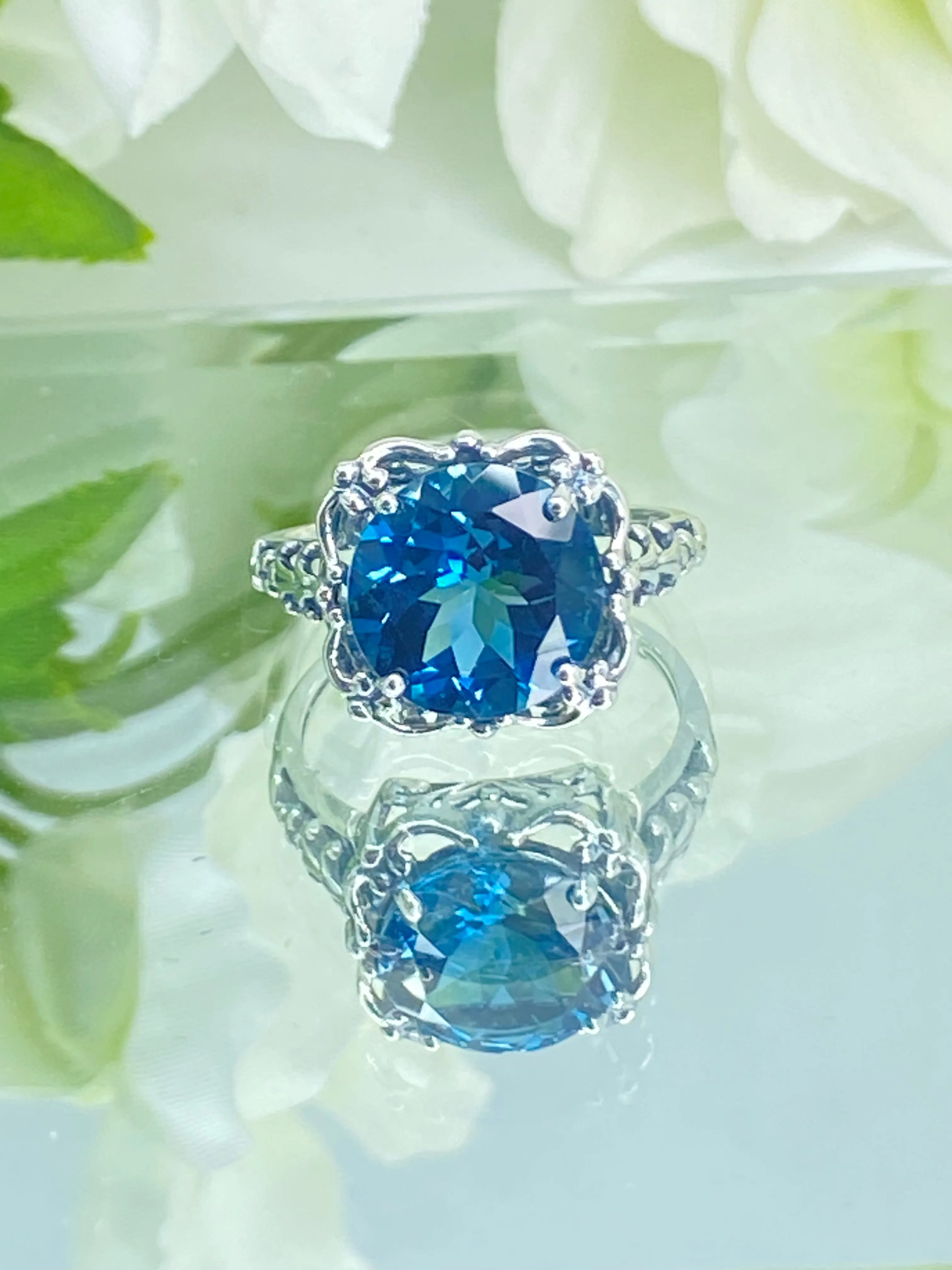Natural London Blue Topaz Victorian Ring, Size 9, Speechless #D103 - Ready to Ship