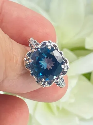 Natural London Blue Topaz Victorian Ring, Size 9, Speechless #D103 - Ready to Ship