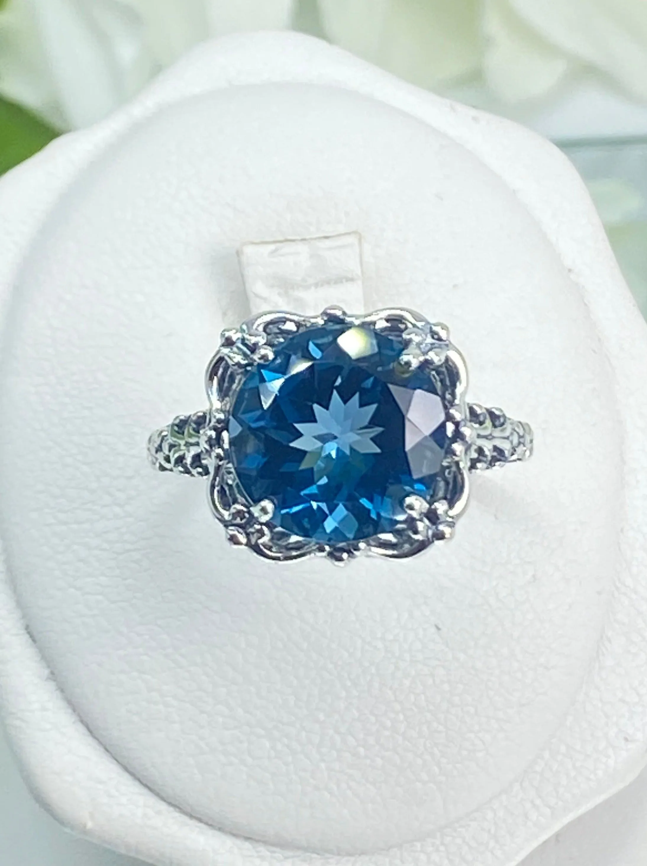 Natural London Blue Topaz Victorian Ring, Size 9, Speechless #D103 - Ready to Ship