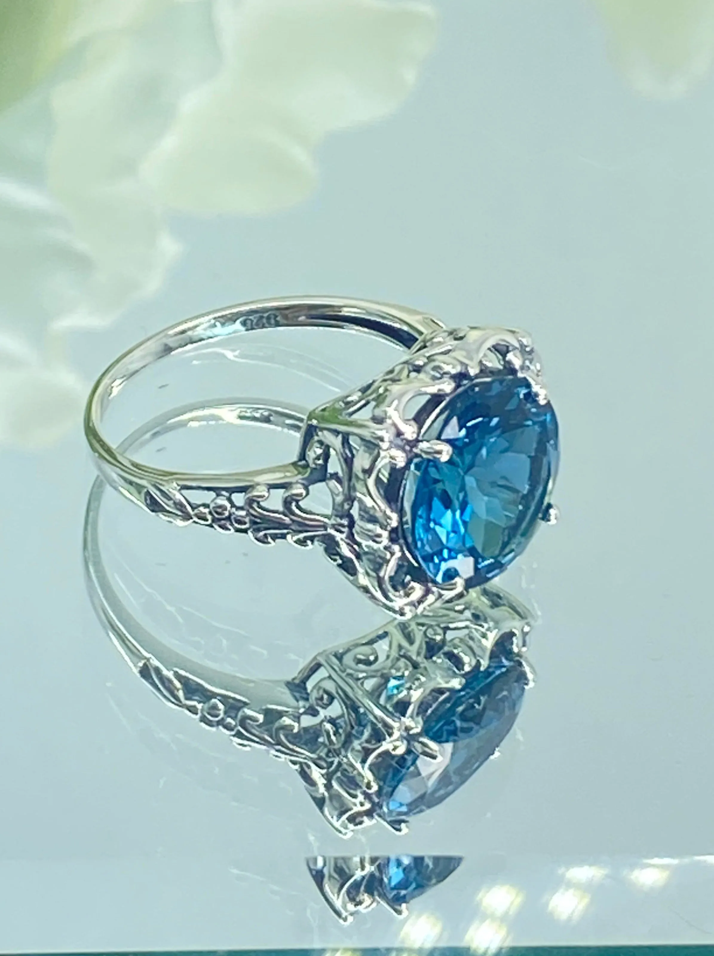Natural London Blue Topaz Victorian Ring, Size 9, Speechless #D103 - Ready to Ship