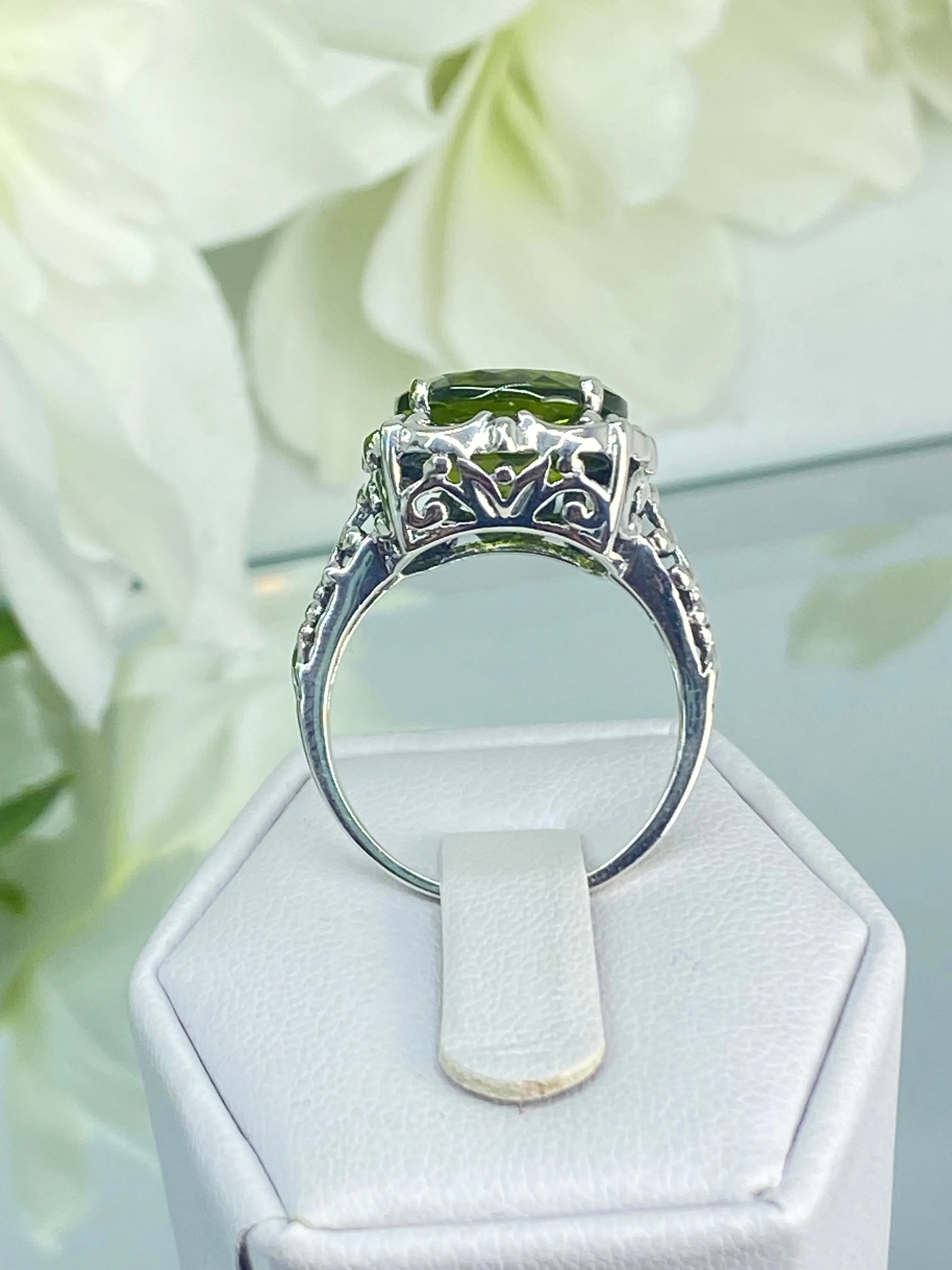 Natural Peridot Ring, Sterling Silver Victorian Jewelry #D103