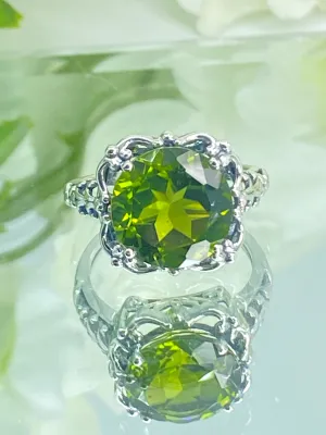 Natural Peridot Ring, Sterling Silver Victorian Jewelry #D103