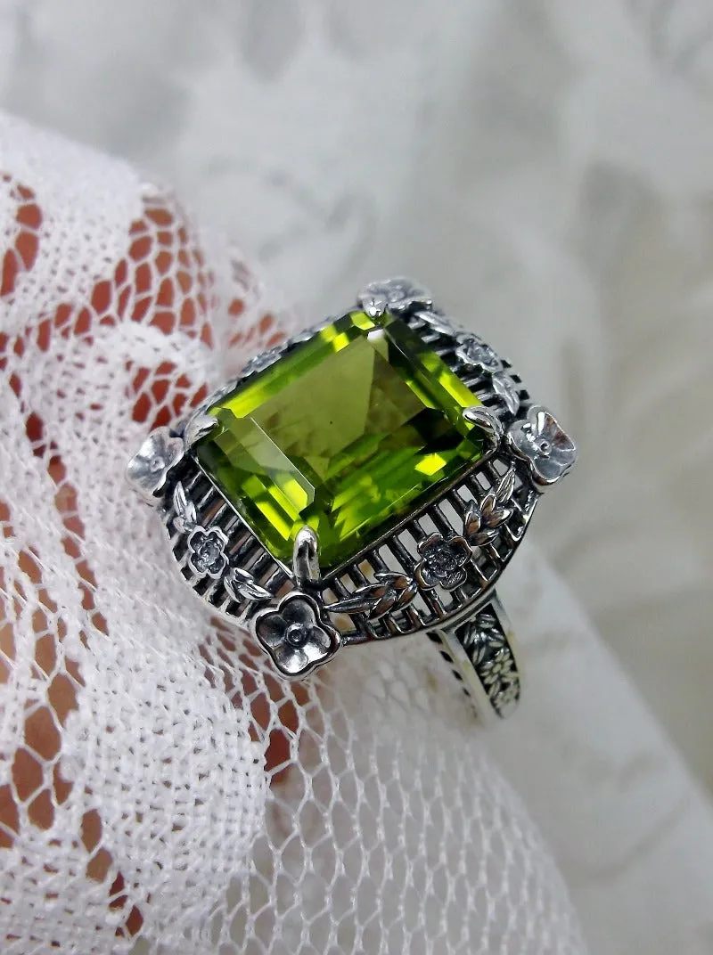 Natural Peridot Ring, Victorian Floral Filigree Jewelry #D227