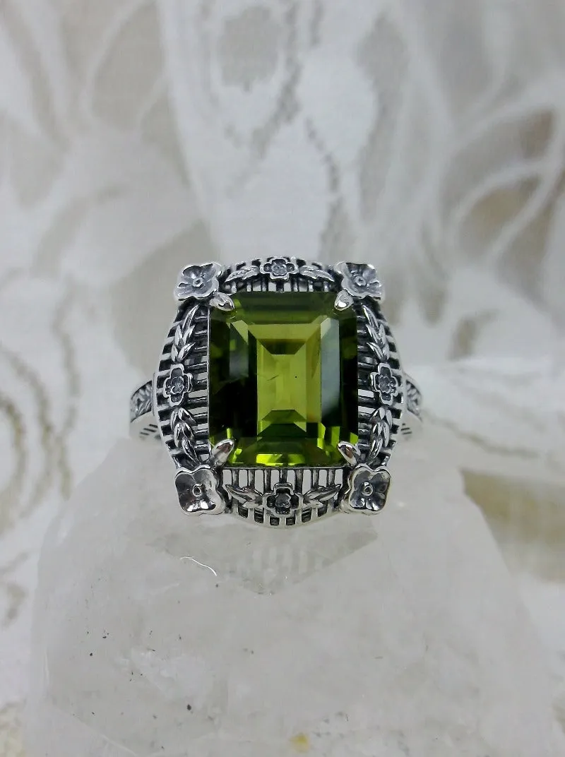 Natural Peridot Ring, Victorian Floral Filigree Jewelry #D227