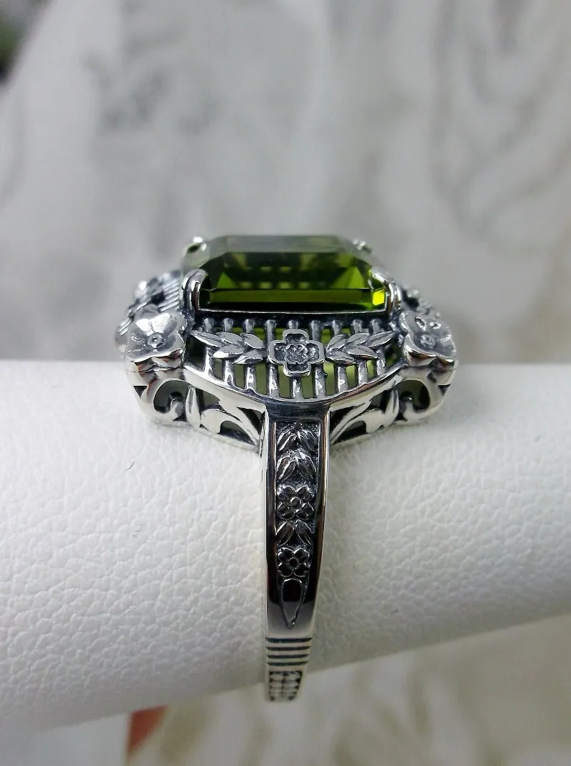 Natural Peridot Ring, Victorian Floral Filigree Jewelry #D227