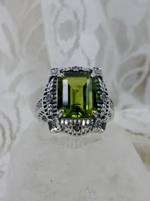 Natural Peridot Ring, Victorian Floral Filigree Jewelry #D227