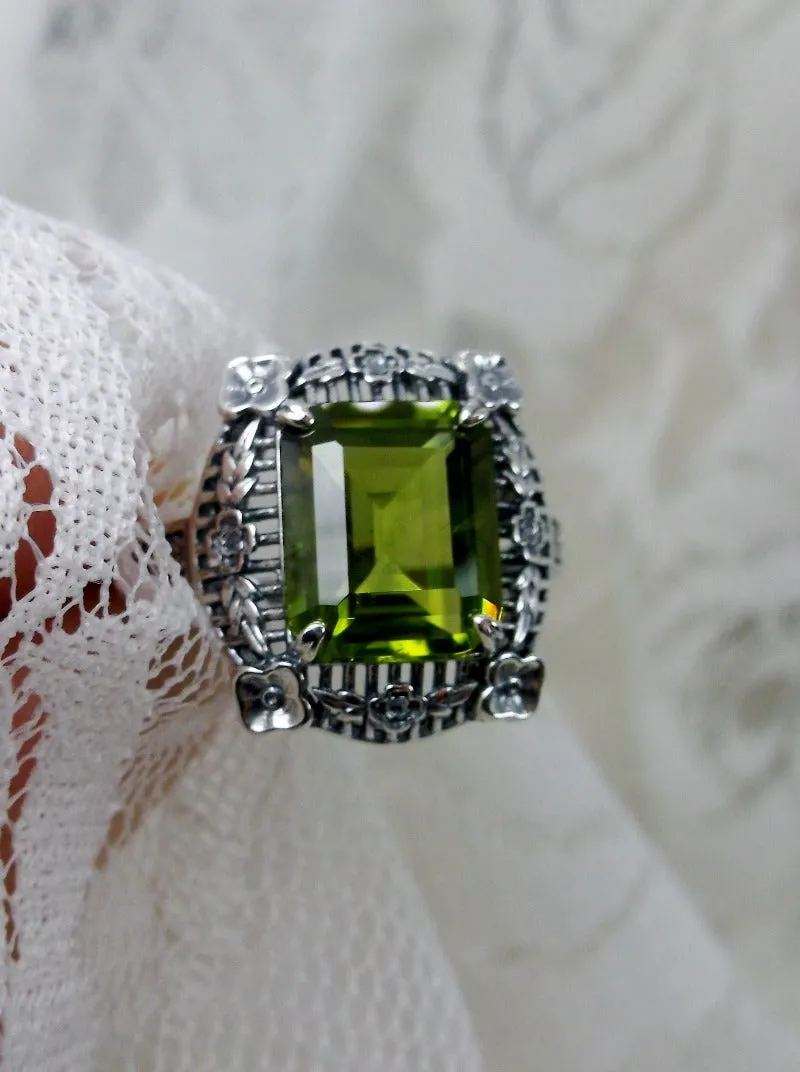Natural Peridot Ring, Victorian Floral Filigree Jewelry #D227