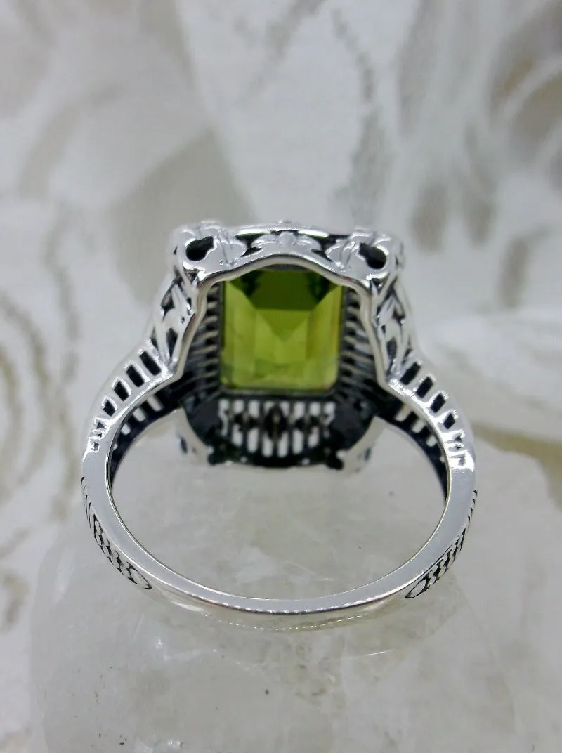 Natural Peridot Ring, Victorian Floral Filigree Jewelry #D227