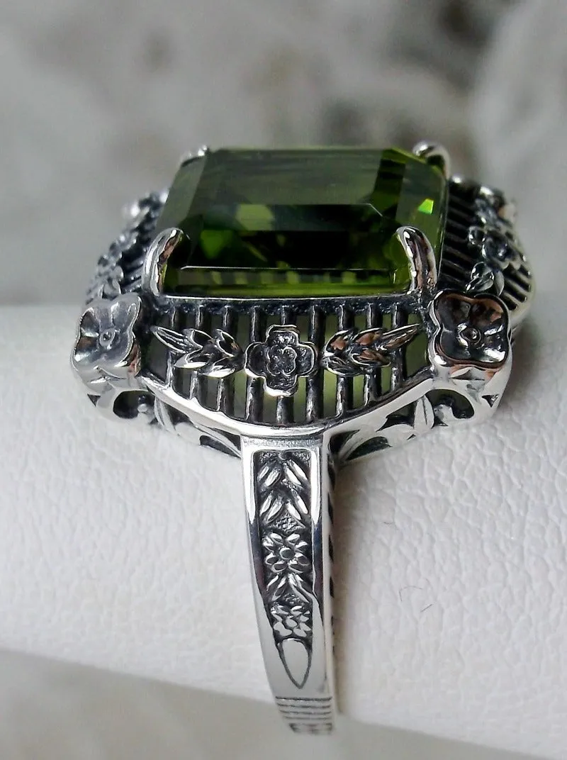 Natural Peridot Ring, Victorian Floral Filigree Jewelry #D227