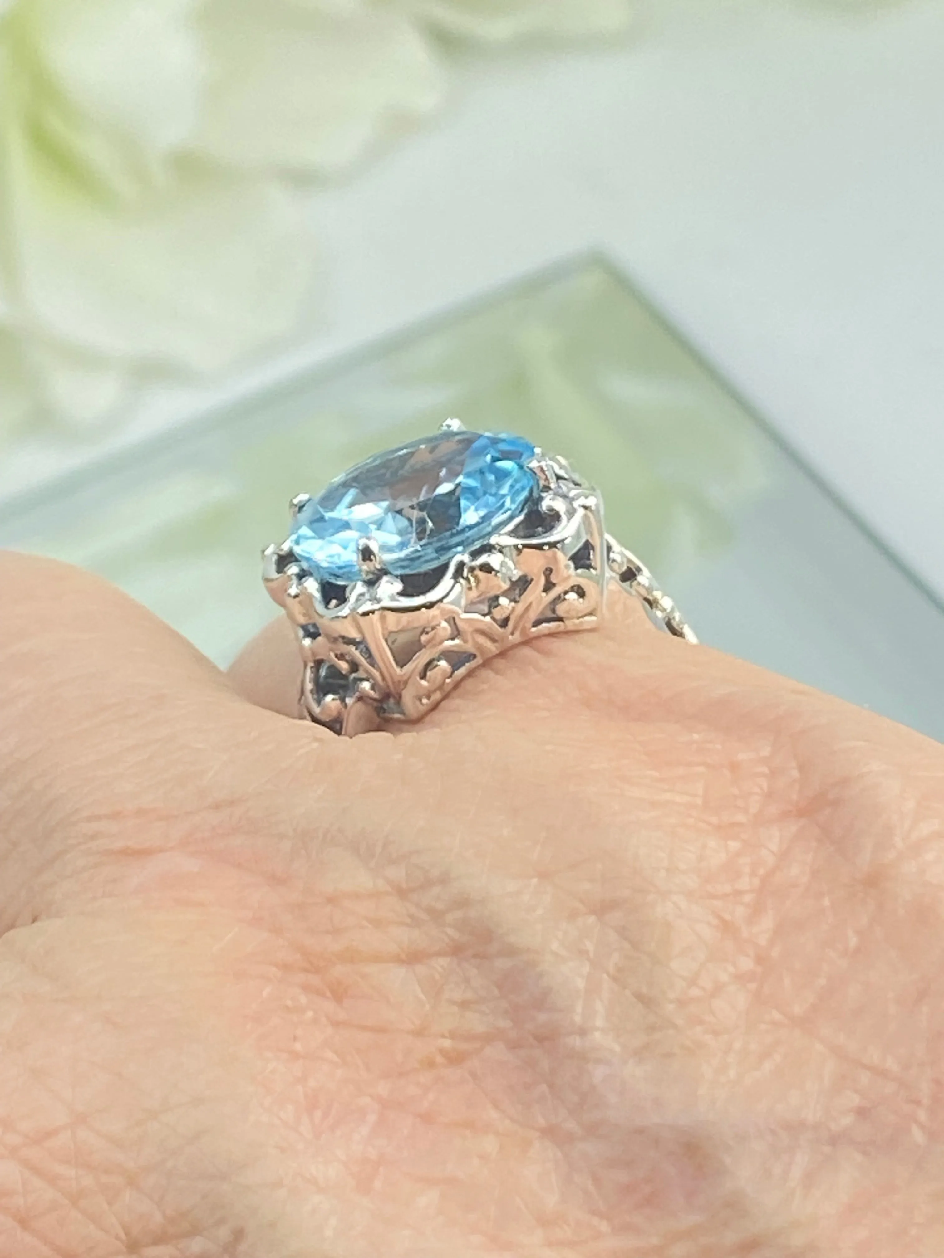 Natural Sky Blue Topaz Victorian Ring #D103