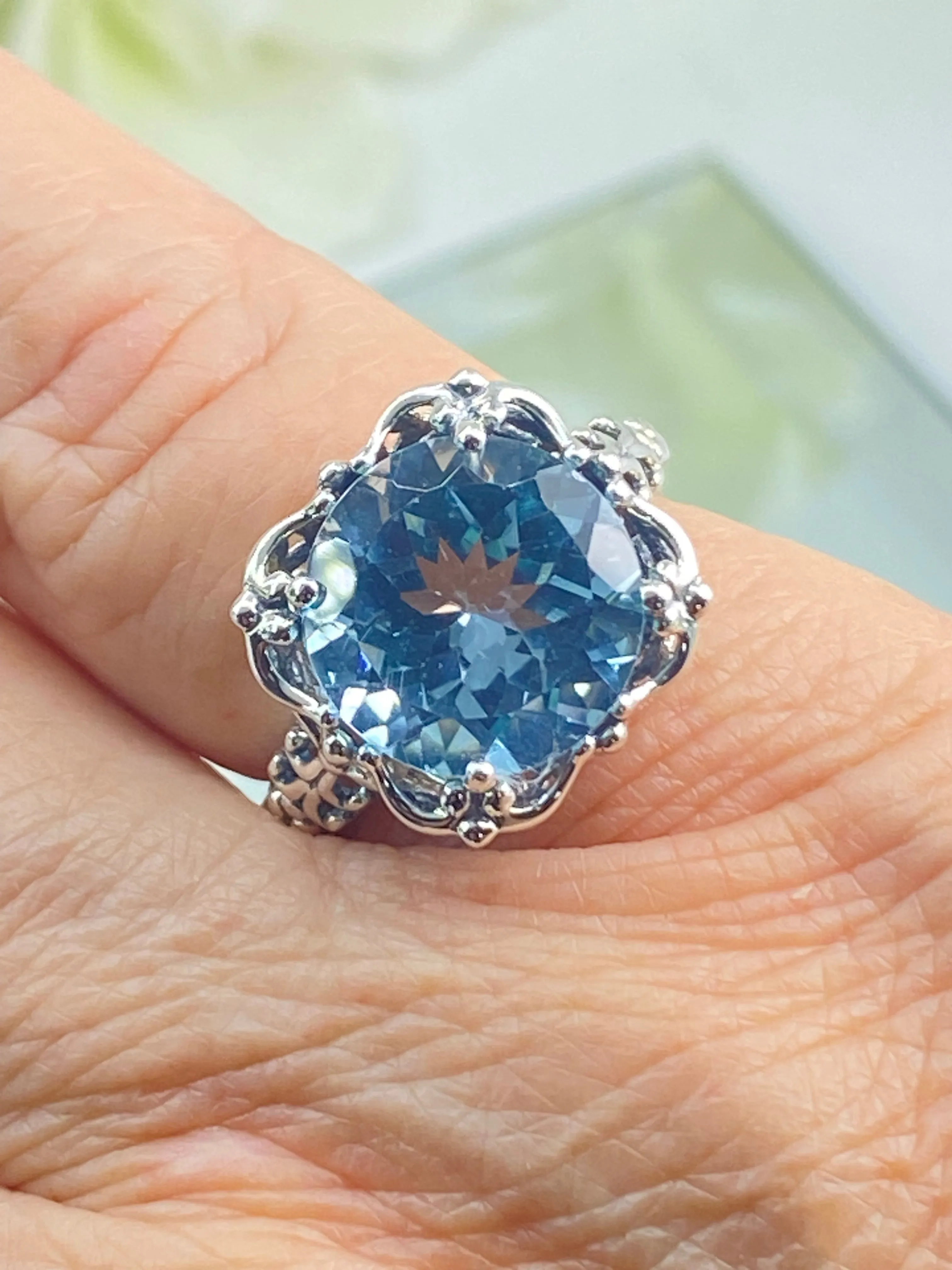 Natural Sky Blue Topaz Victorian Ring #D103