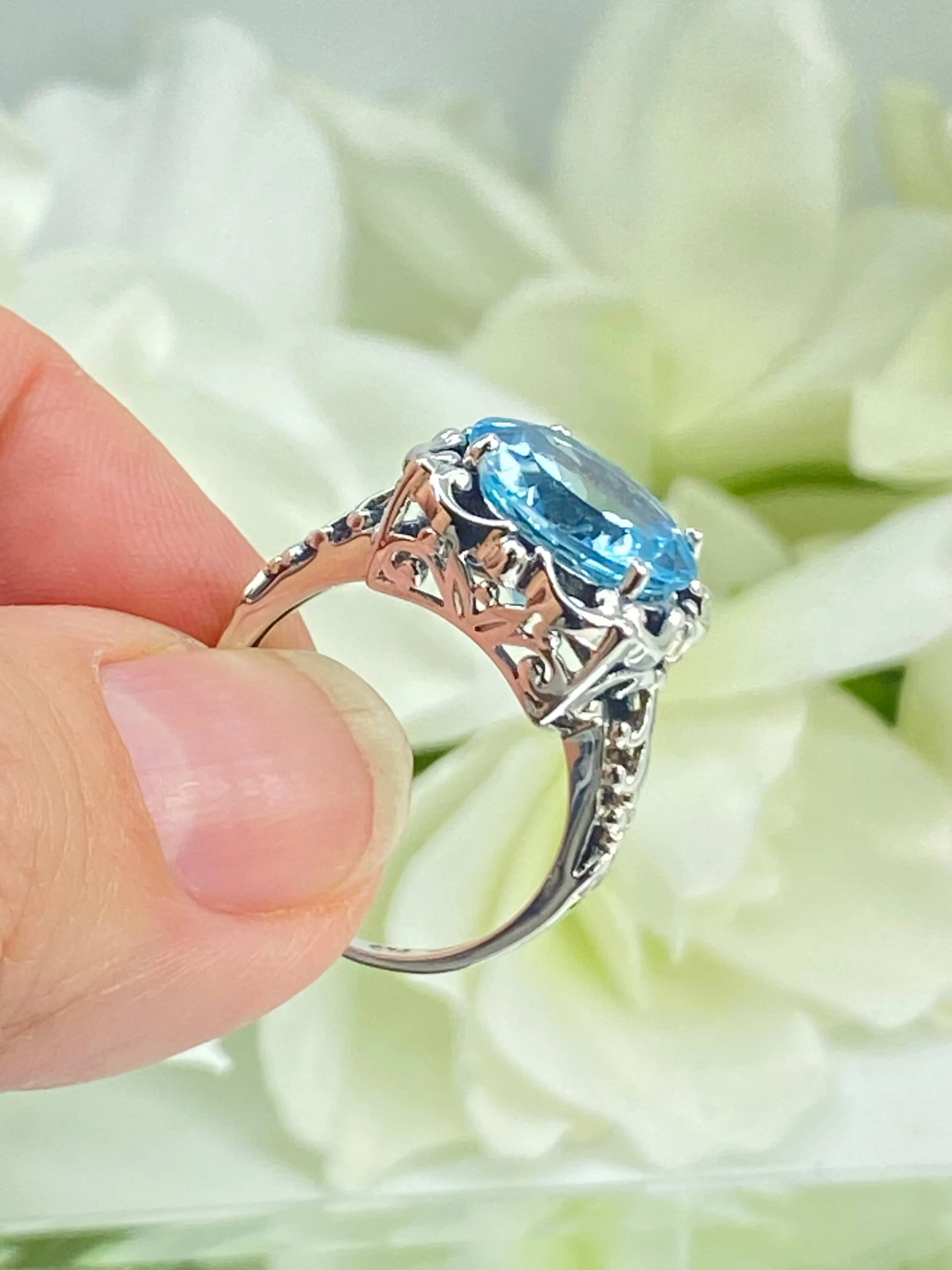 Natural Sky Blue Topaz Victorian Ring #D103