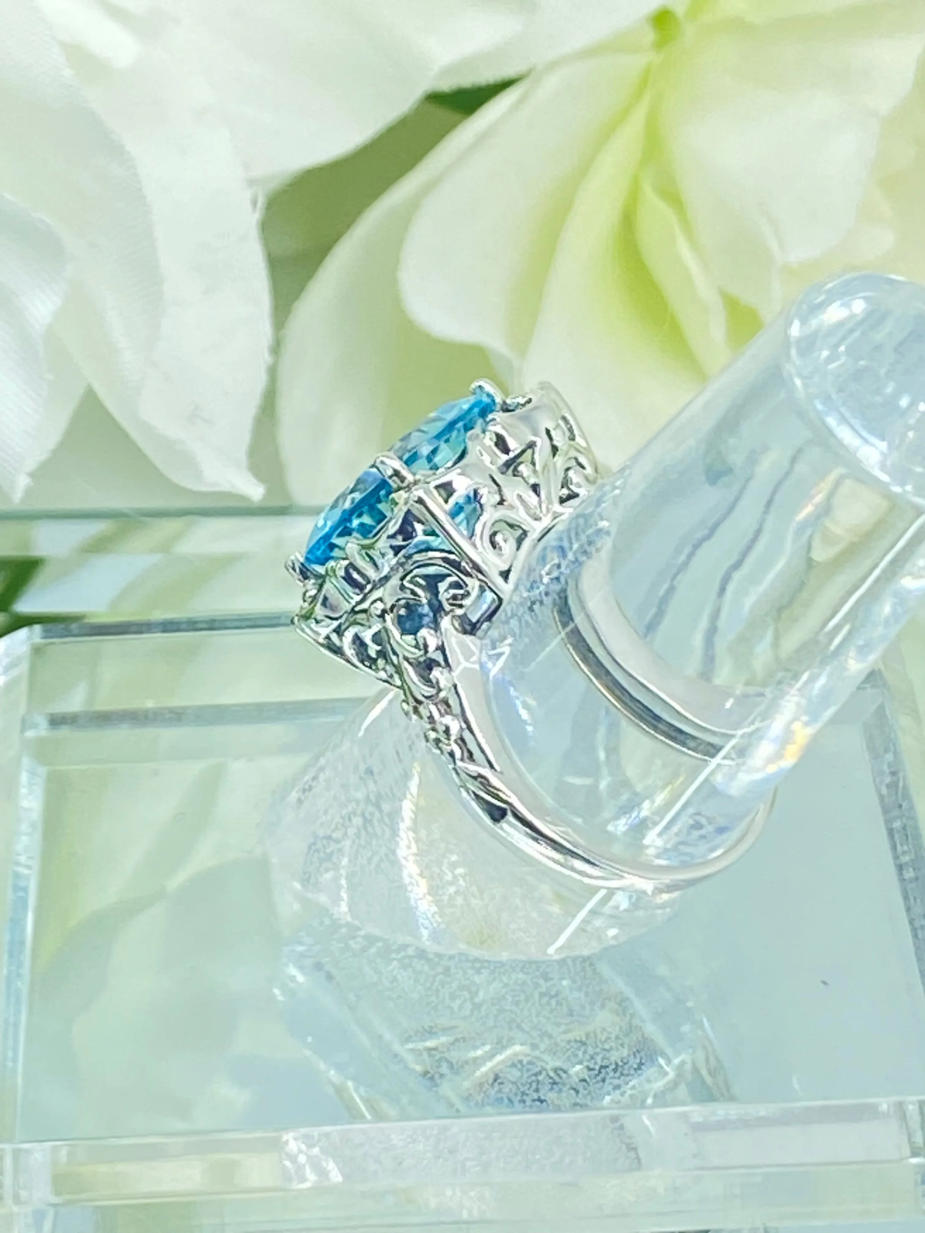 Natural Sky Blue Topaz Victorian Ring #D103