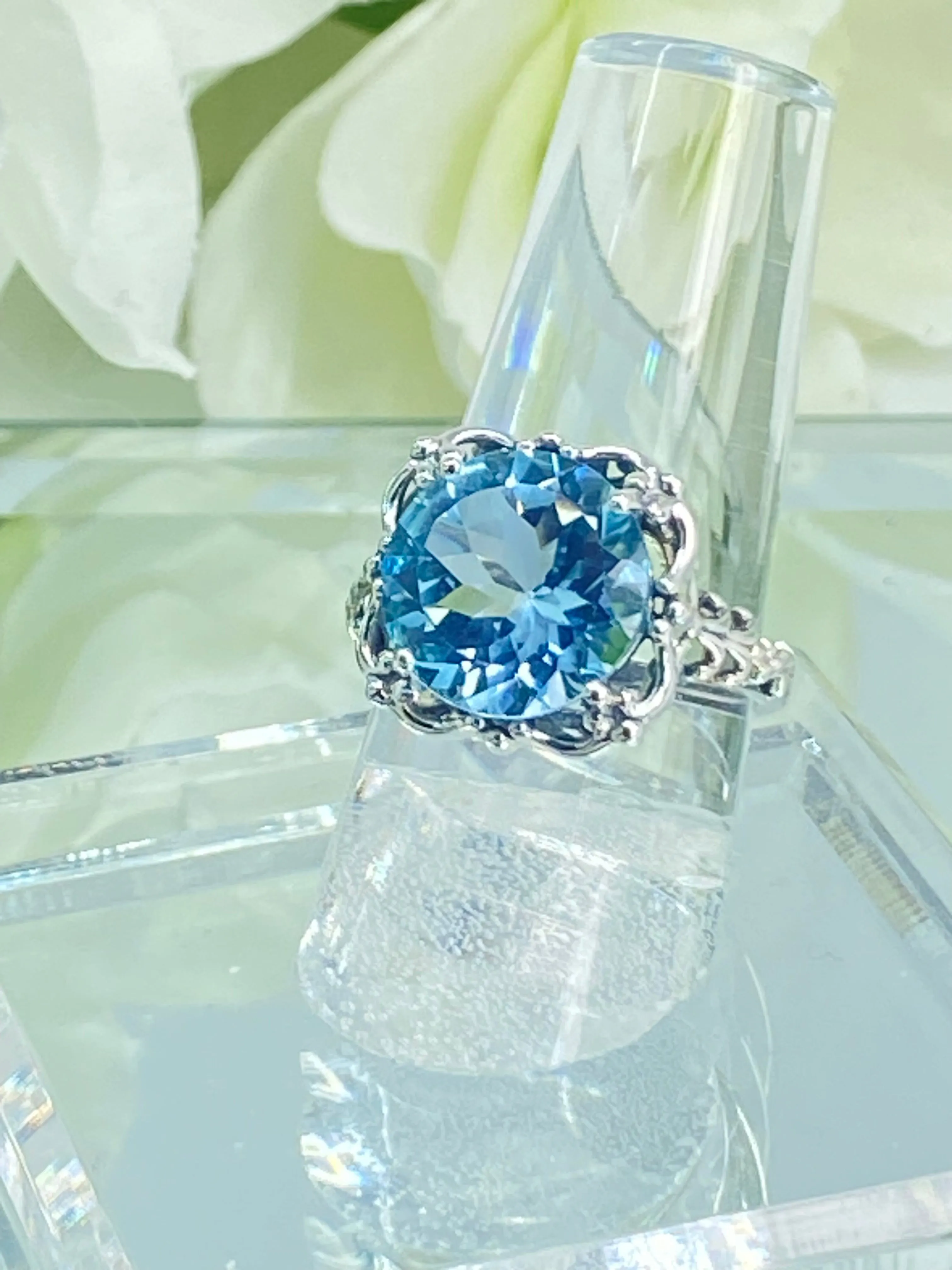 Natural Sky Blue Topaz Victorian Ring #D103