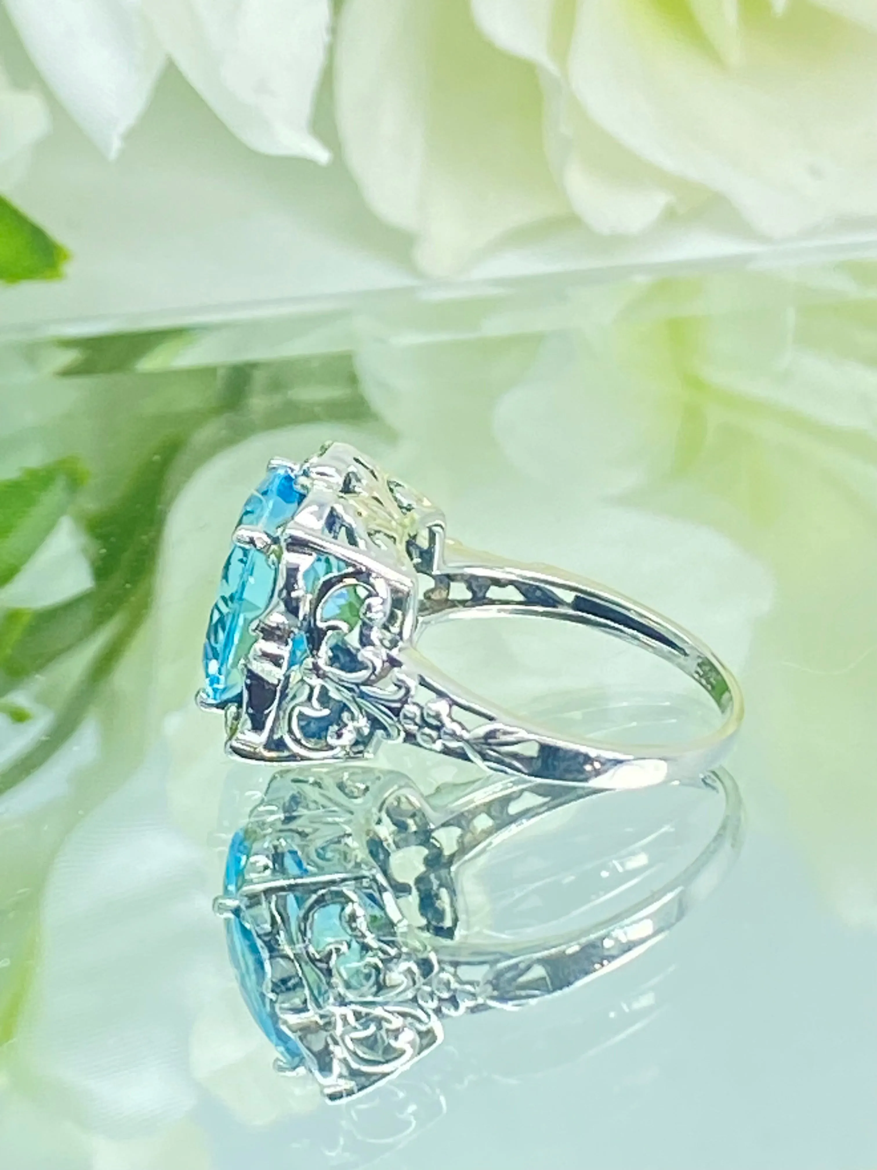 Natural Sky Blue Topaz Victorian Ring #D103
