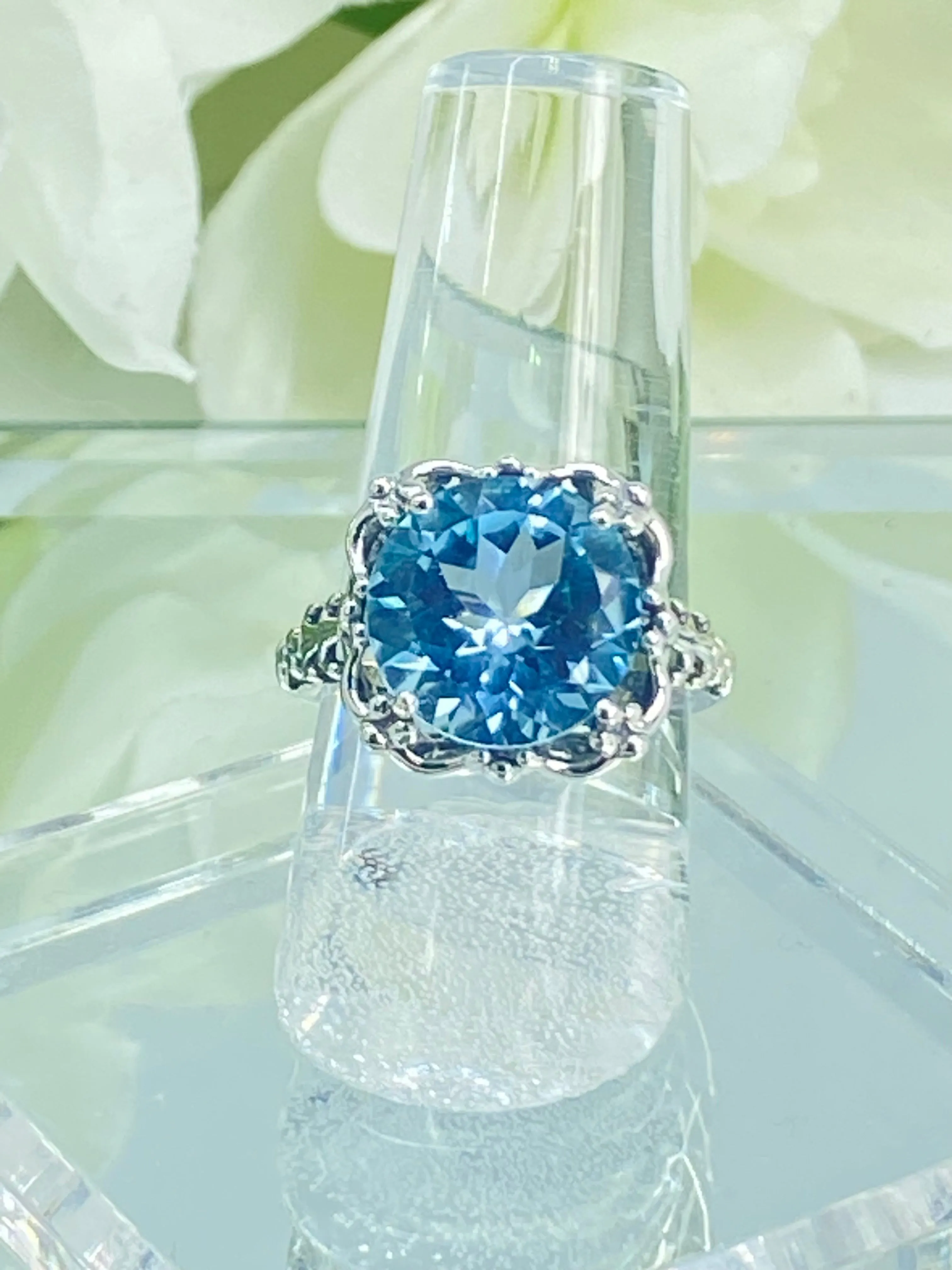 Natural Sky Blue Topaz Victorian Ring #D103