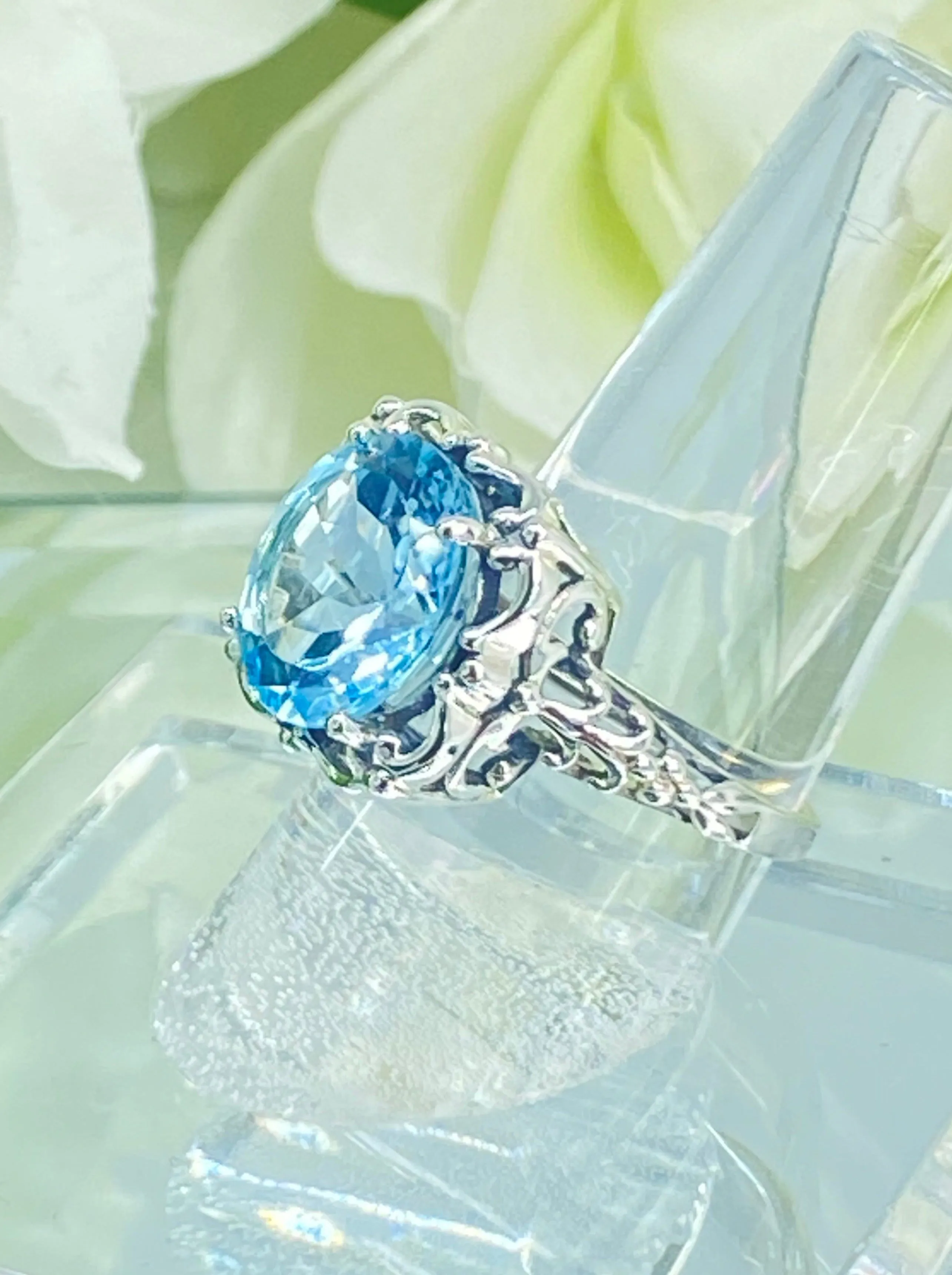 Natural Sky Blue Topaz Victorian Ring #D103