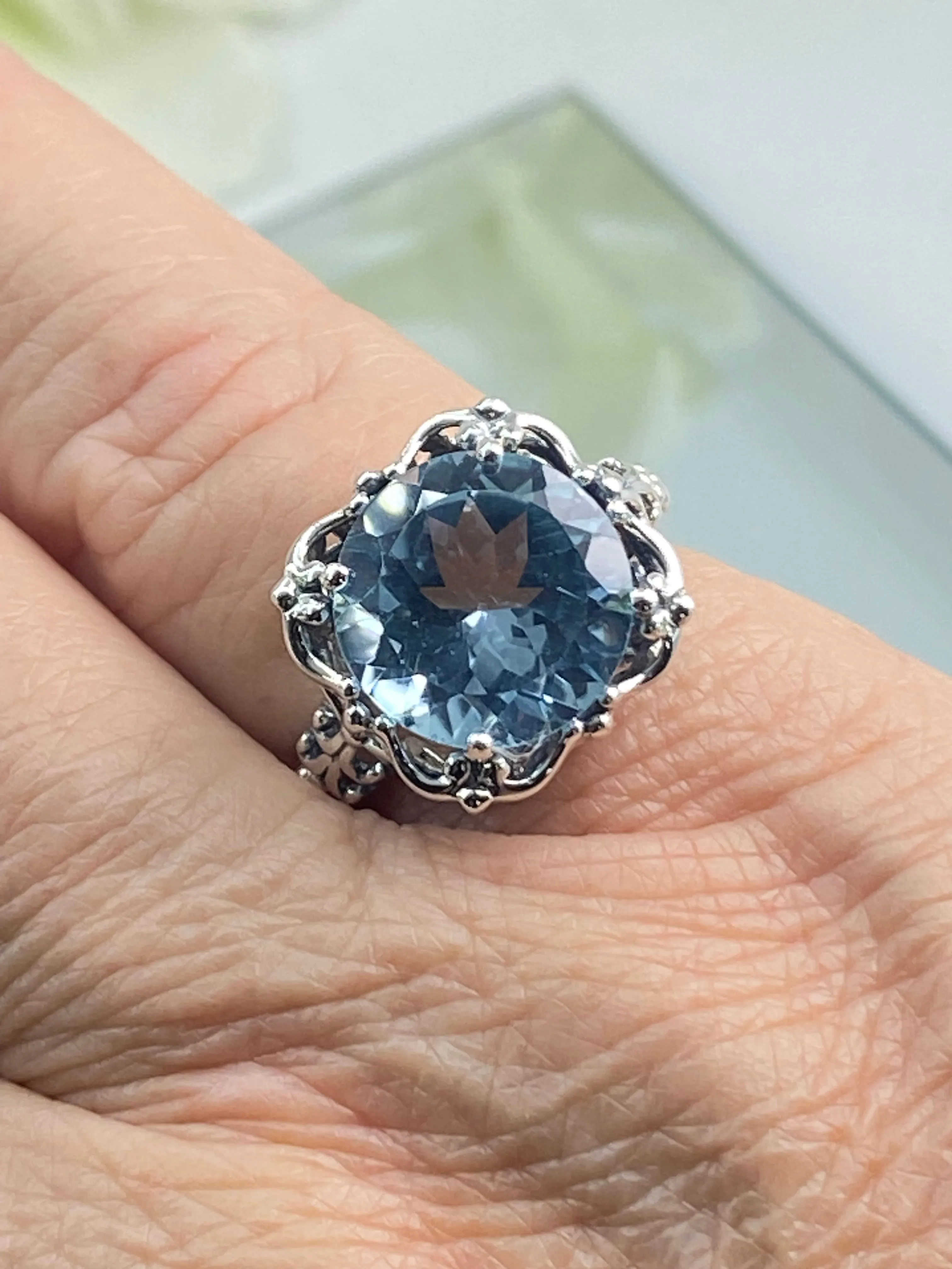 Natural Sky Blue Topaz Victorian Ring #D103