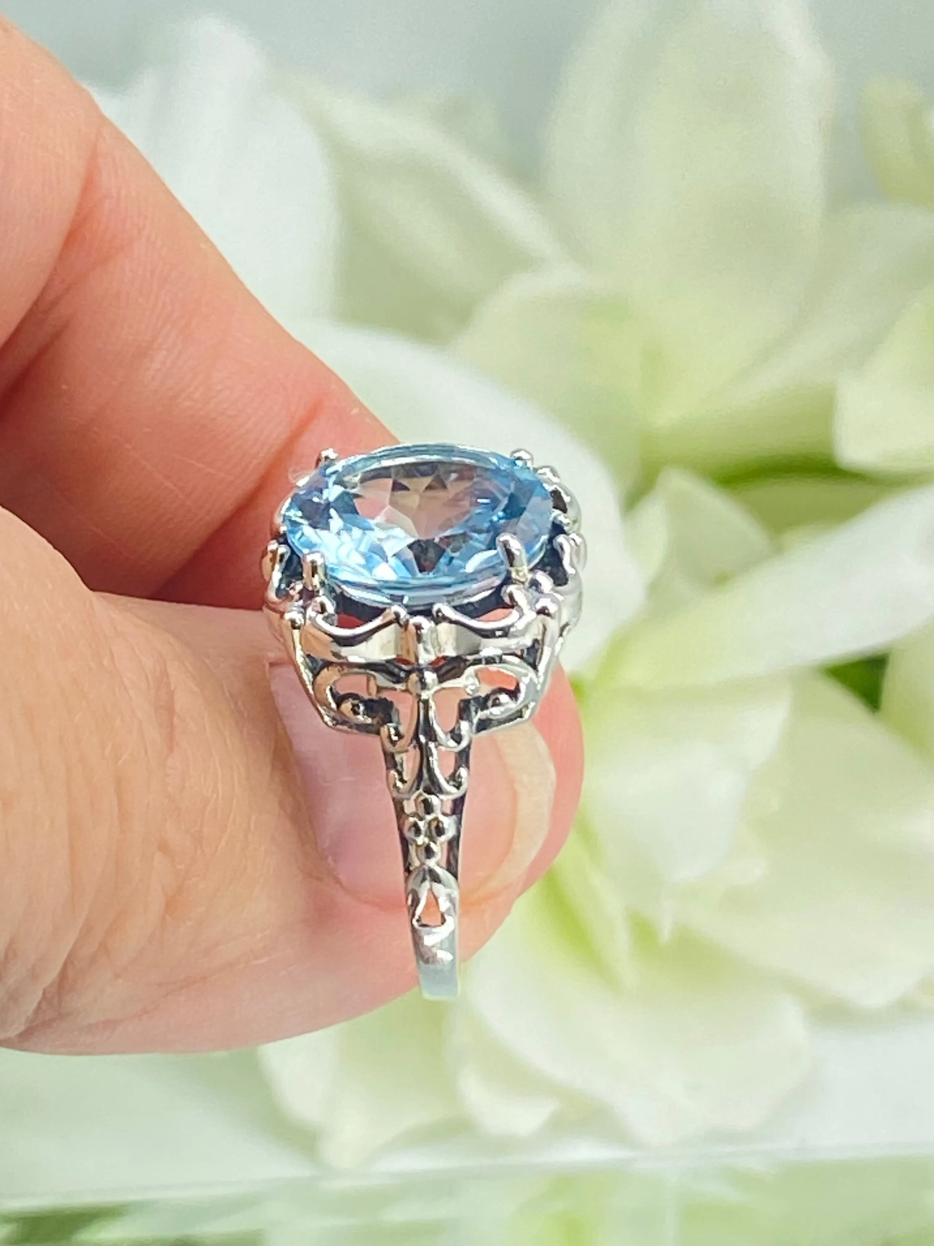 Natural Sky Blue Topaz Victorian Ring #D103