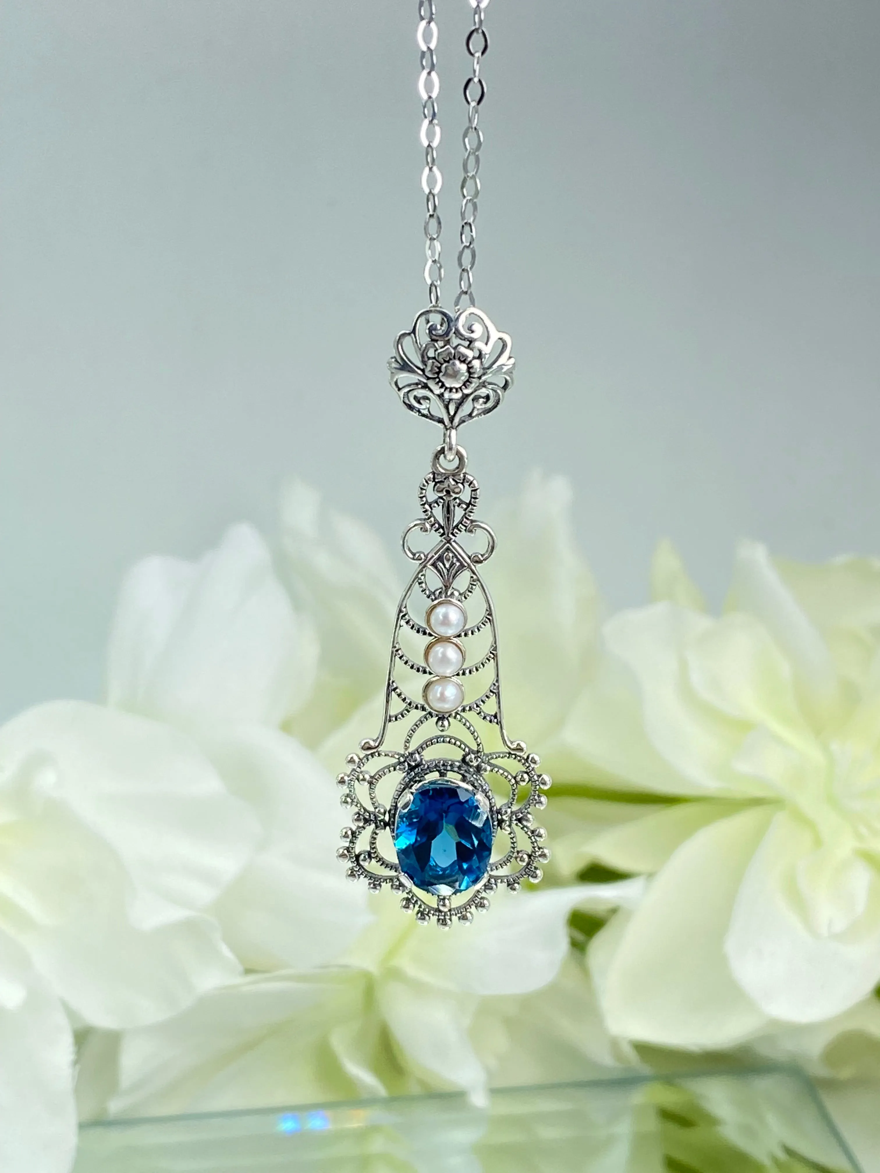 Natural Topaz Pendant, Natural London Blue Lavaliere Necklace #P17 - Ready to Ship