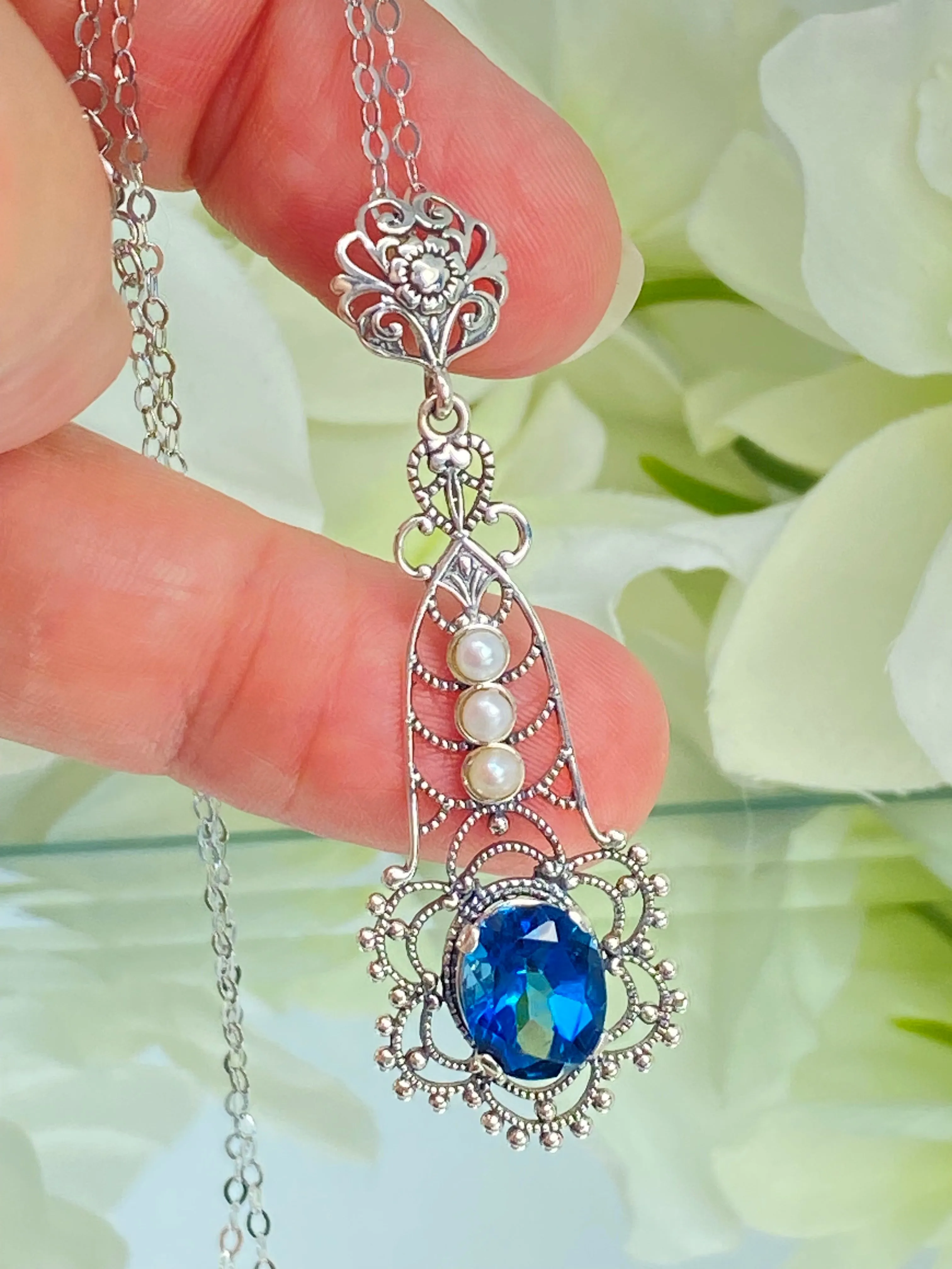 Natural Topaz Pendant, Natural London Blue Lavaliere Necklace #P17 - Ready to Ship