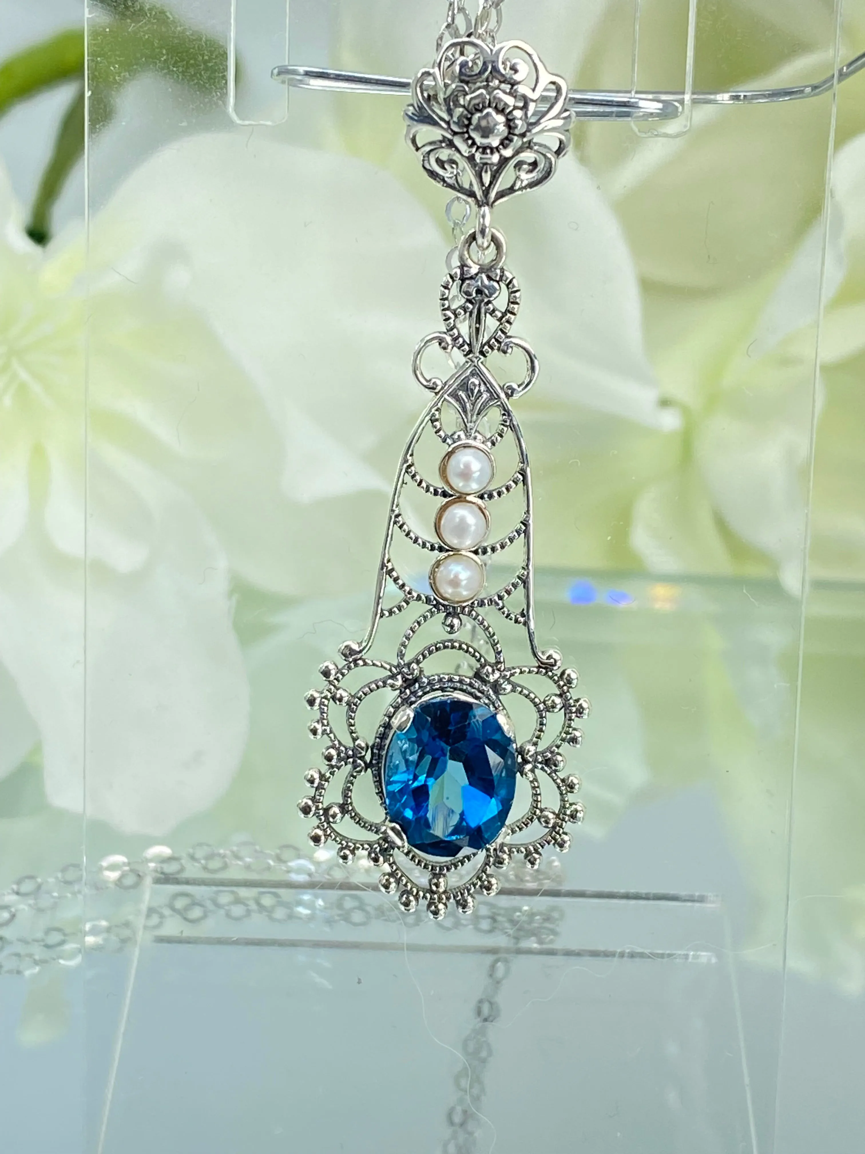 Natural Topaz Pendant, Natural London Blue Lavaliere Necklace #P17 - Ready to Ship