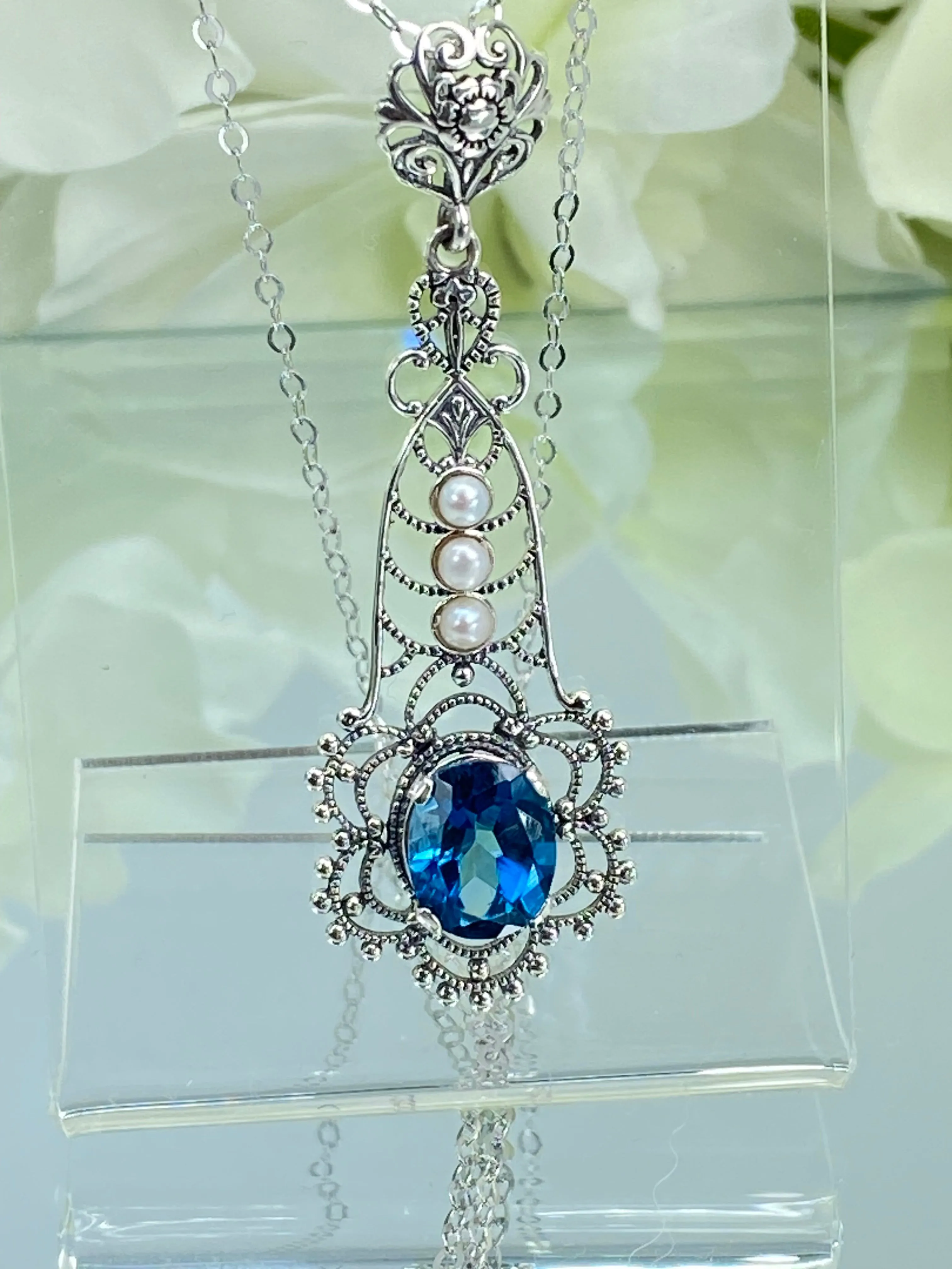 Natural Topaz Pendant, Natural London Blue Lavaliere Necklace #P17 - Ready to Ship