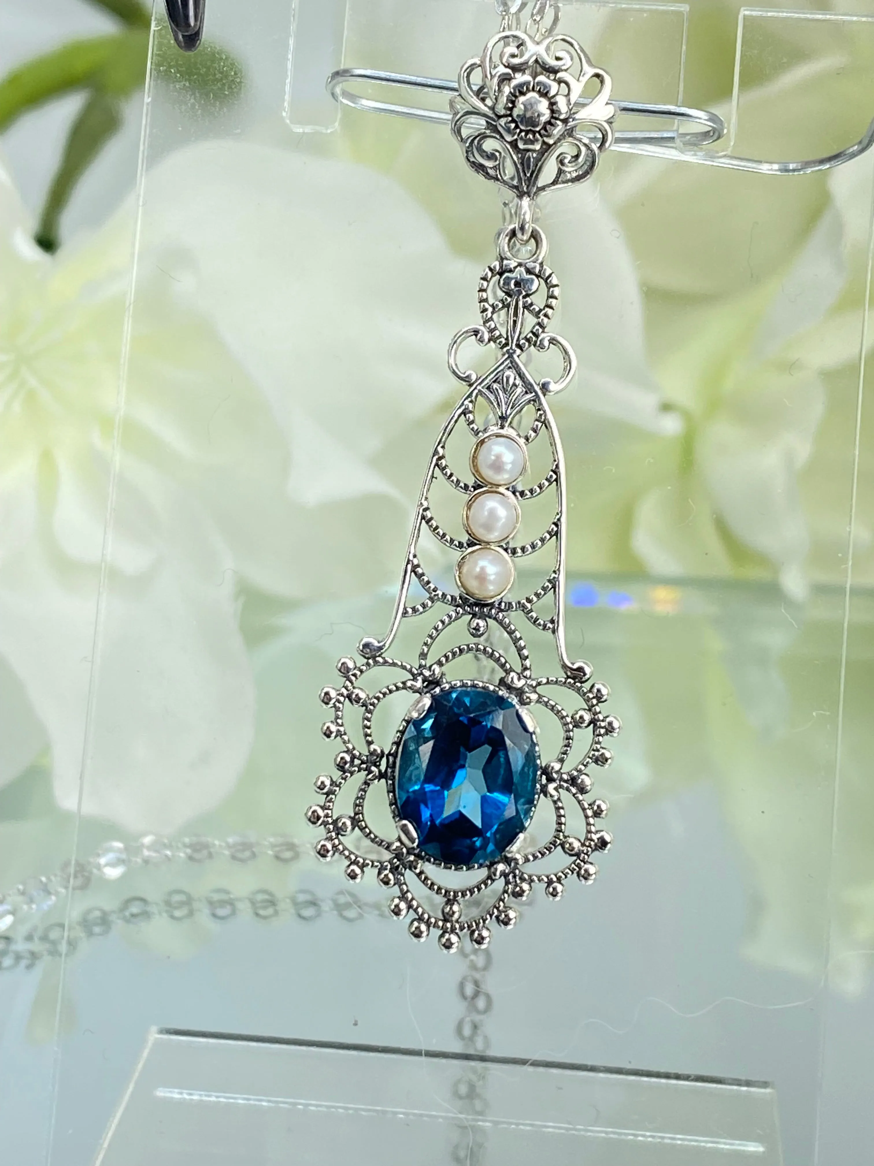 Natural Topaz Pendant, Natural London Blue Lavaliere Necklace #P17 - Ready to Ship