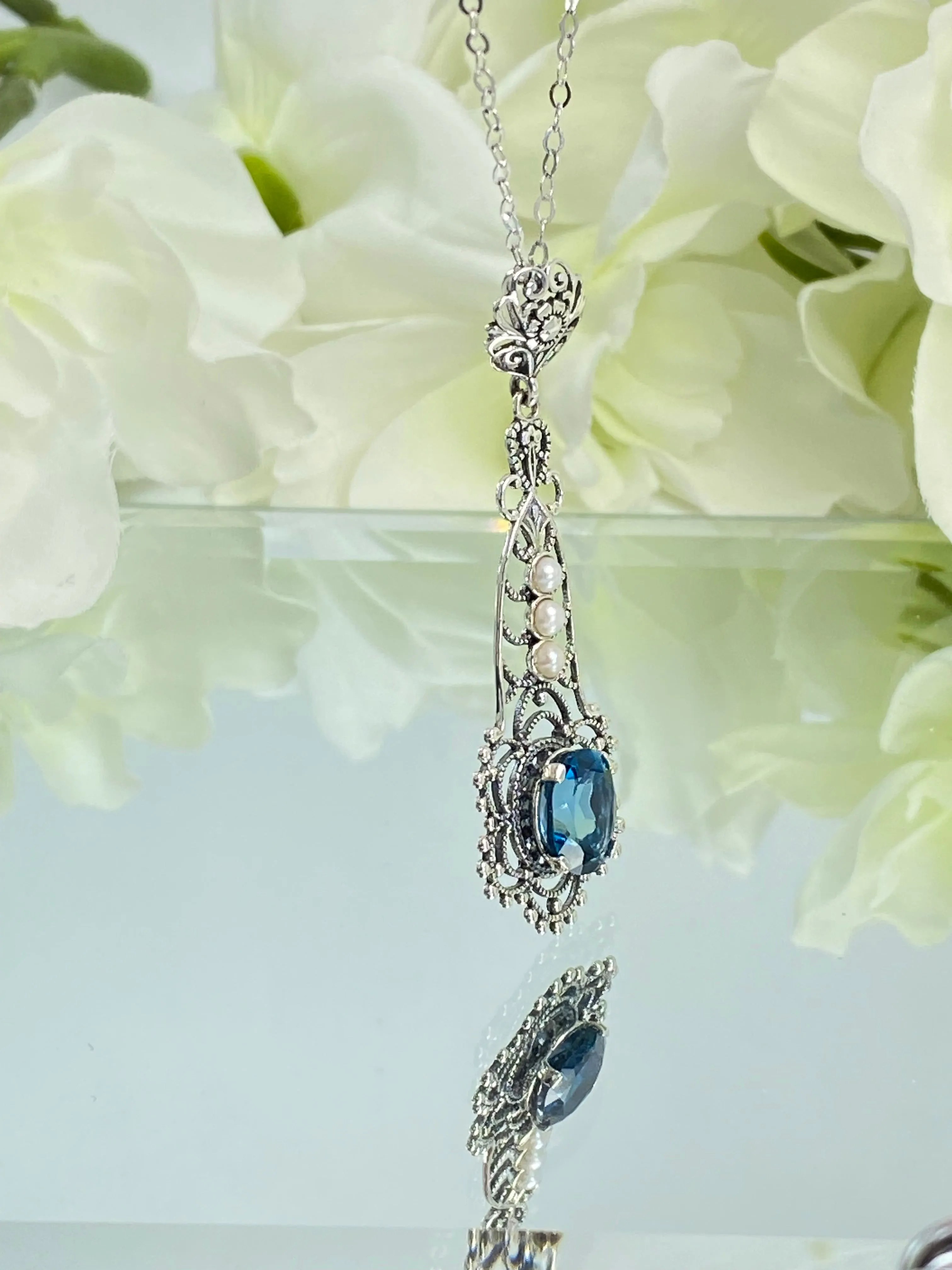 Natural Topaz Pendant, Natural London Blue Lavaliere Necklace #P17 - Ready to Ship