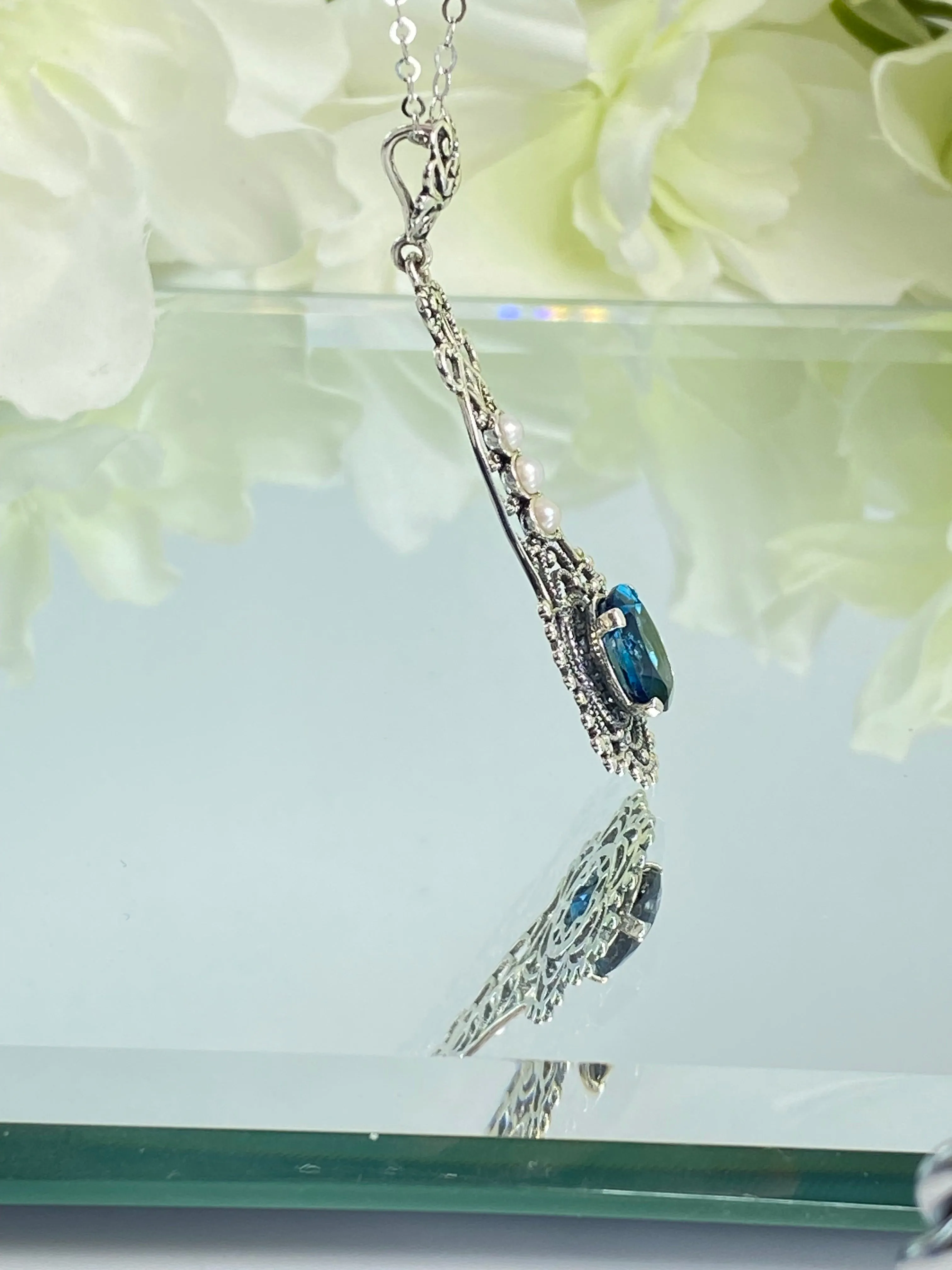 Natural Topaz Pendant, Natural London Blue Lavaliere Necklace #P17 - Ready to Ship